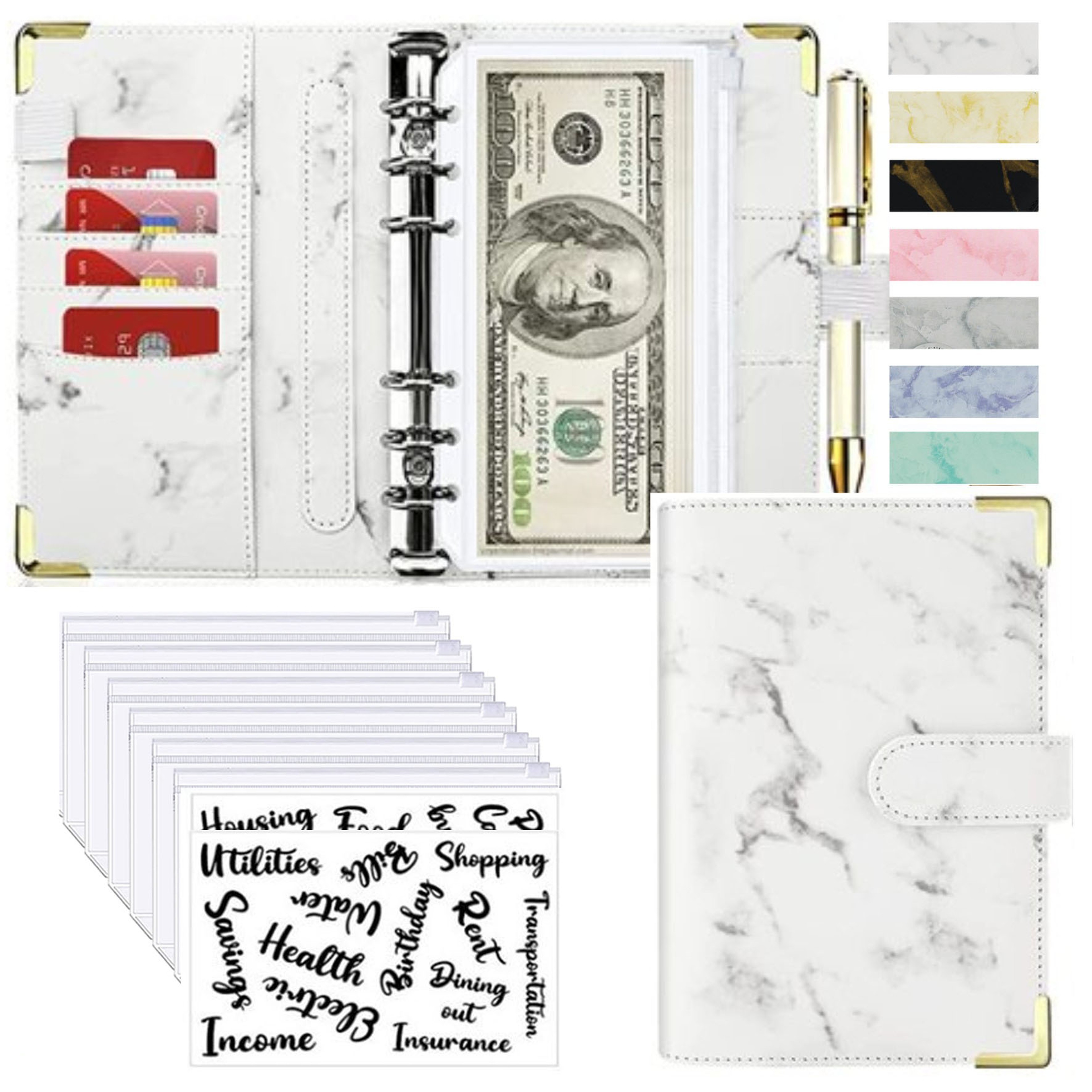Money Saving Organiser PU Leather Budget Binder Marble Notebook Budget Planner Envelope For Office  1