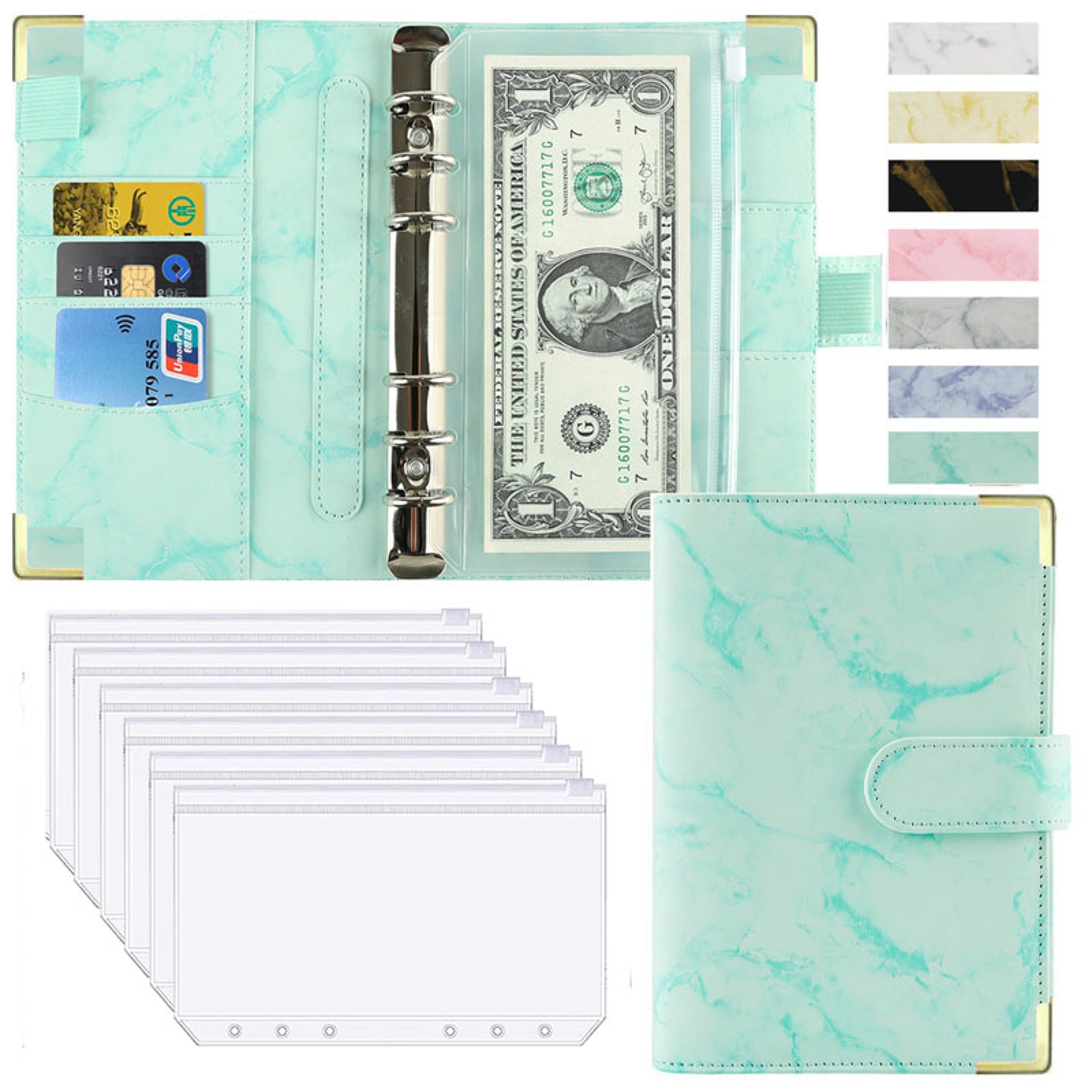 Money Saving Organiser PU Leather Budget Binder Marble Notebook Budget Planner Envelope For Office  4