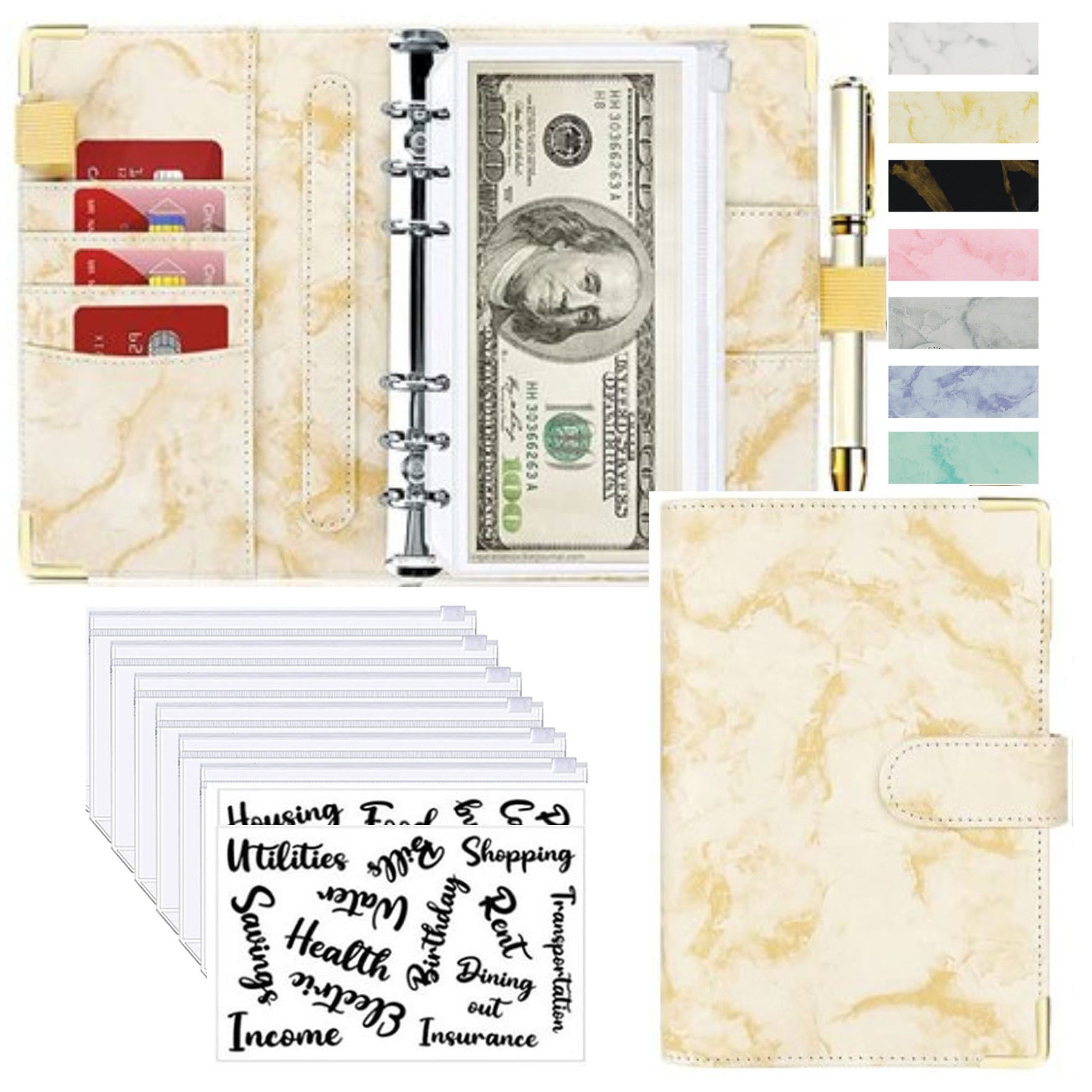 Money Saving Organiser PU Leather Budget Binder Marble Notebook Budget Planner Envelope For Office  9