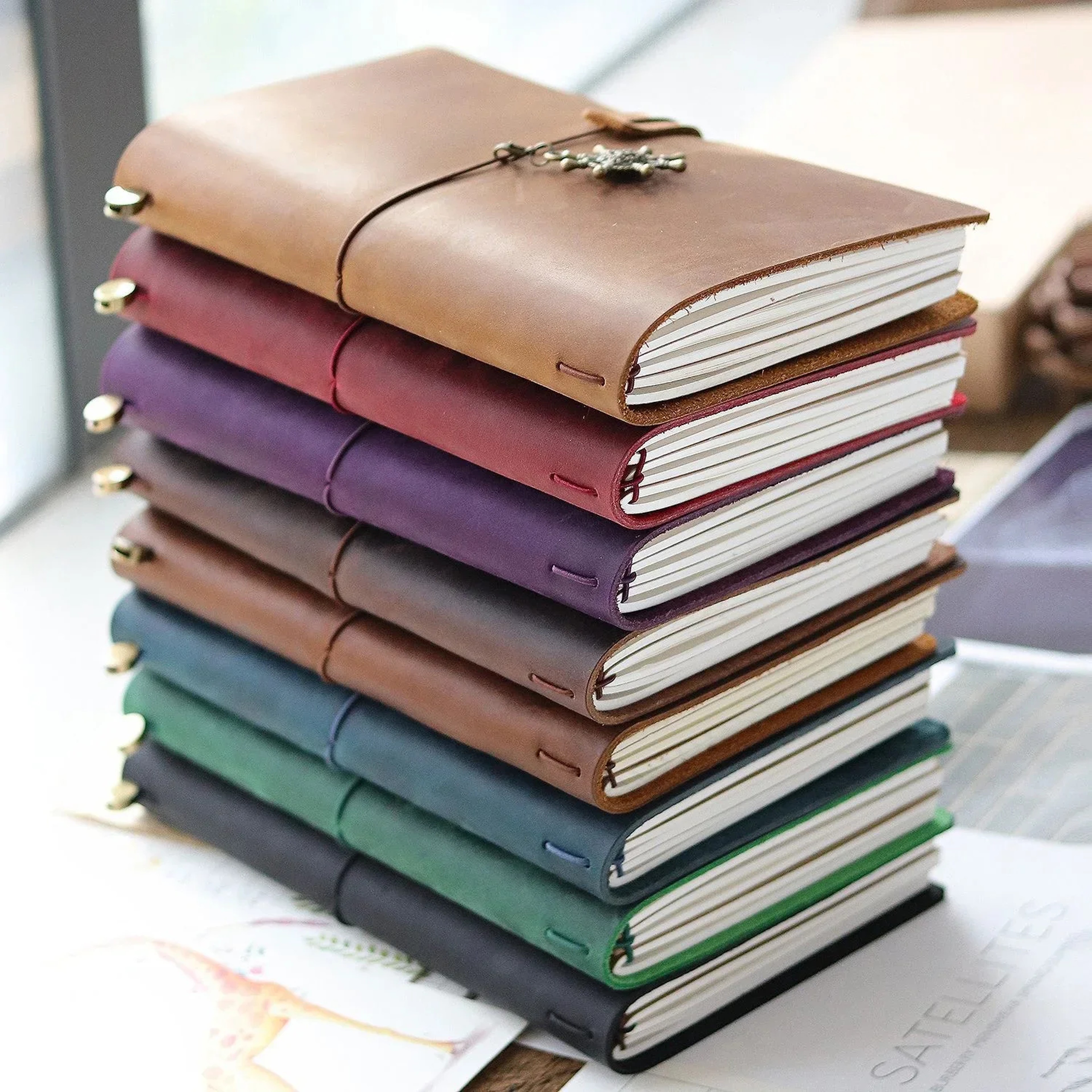 Genuine Leather Journal, Traveler Notebook, Retro Handmade Diary, Portable Sketchbook, Cow hide Gift Planner – view 1