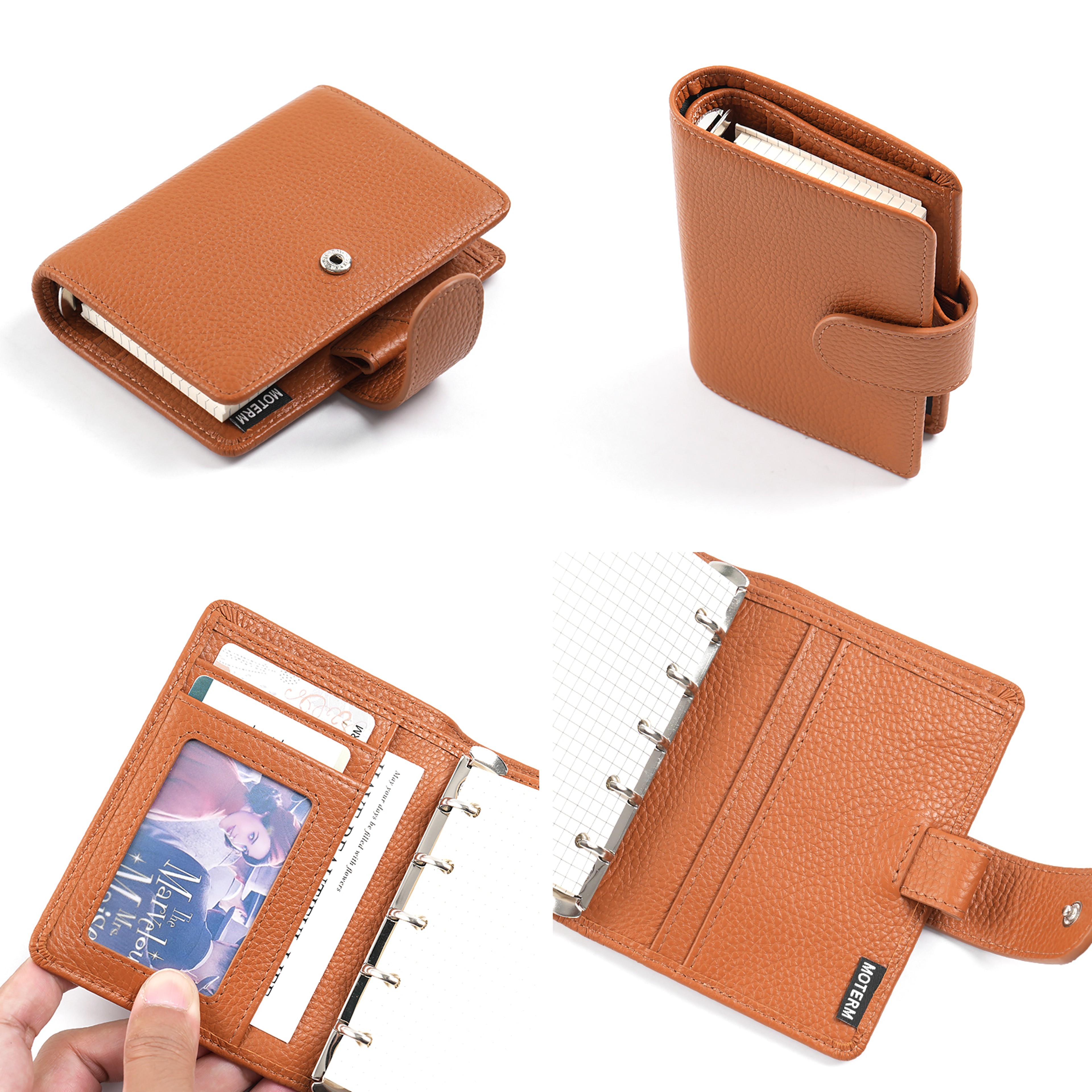 Regular Rings Planner Pebbled Grain Cowhide Mini Notebook Rings Organiser Journey Diary 0