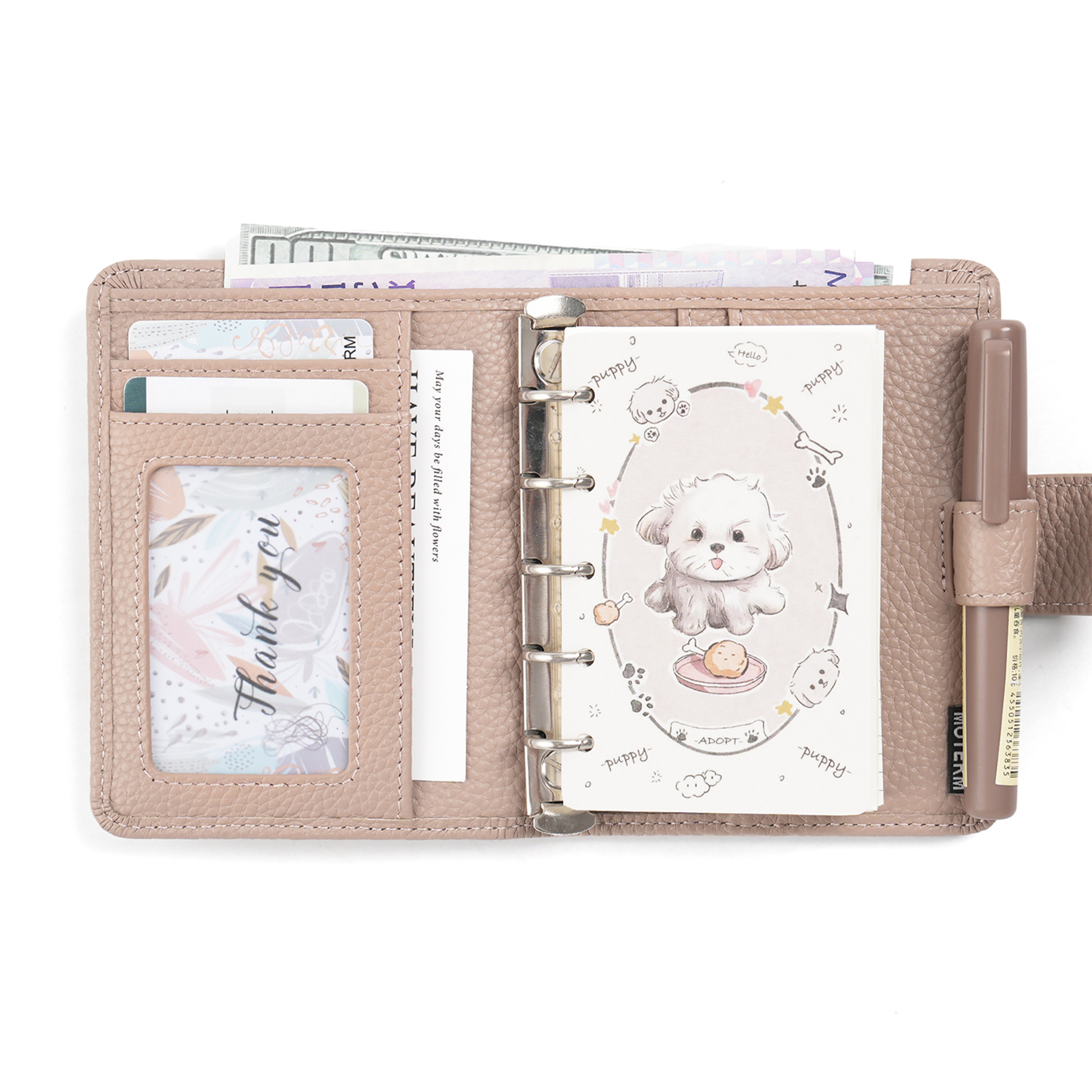 Regular Rings Planner Pebbled Grain Cowhide Mini Notebook Rings Organiser Journey Diary 3
