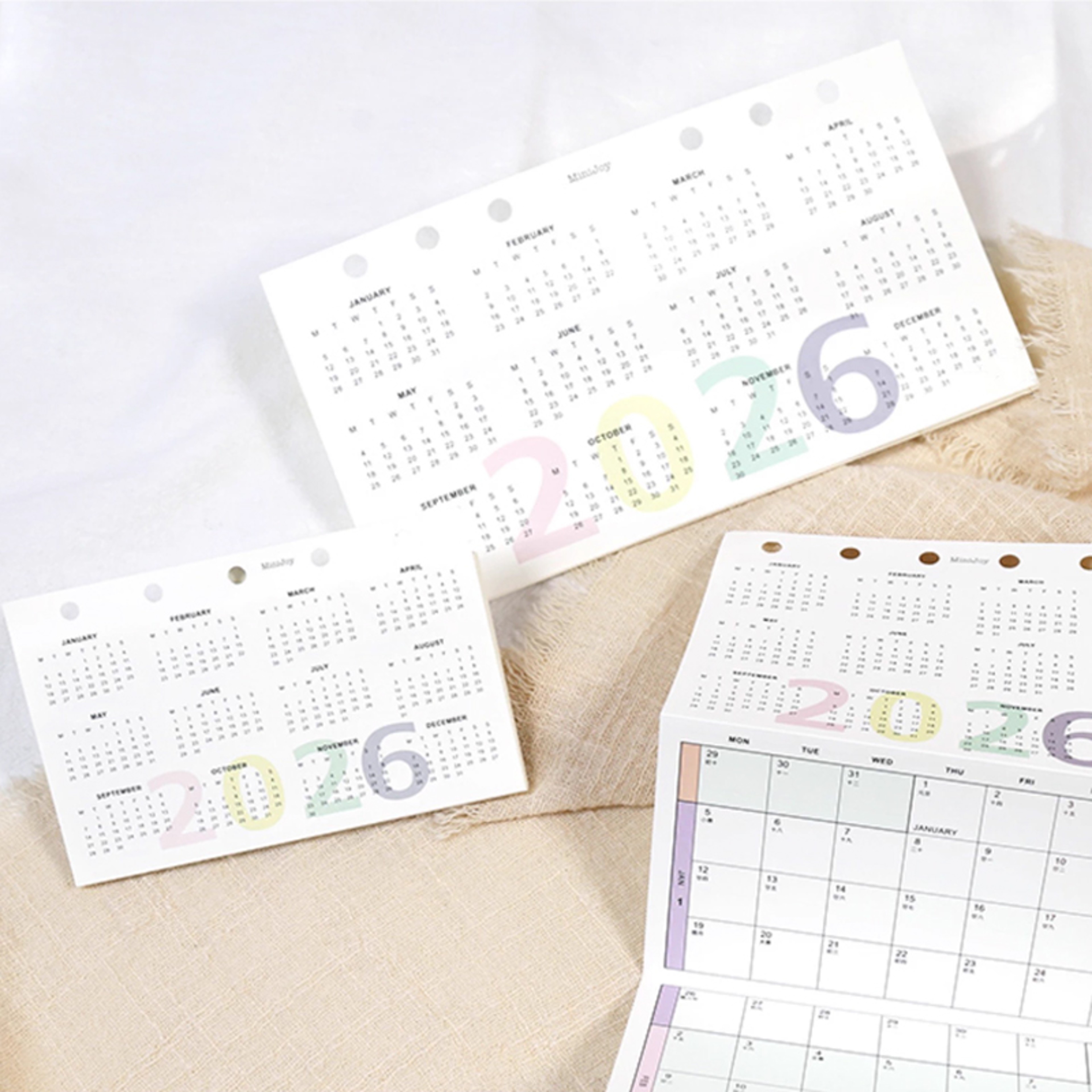 Calendar Colorful Yearly Monthly Planner Refills Calendar Fold Design Loose Leaf Paper Reusable Pla