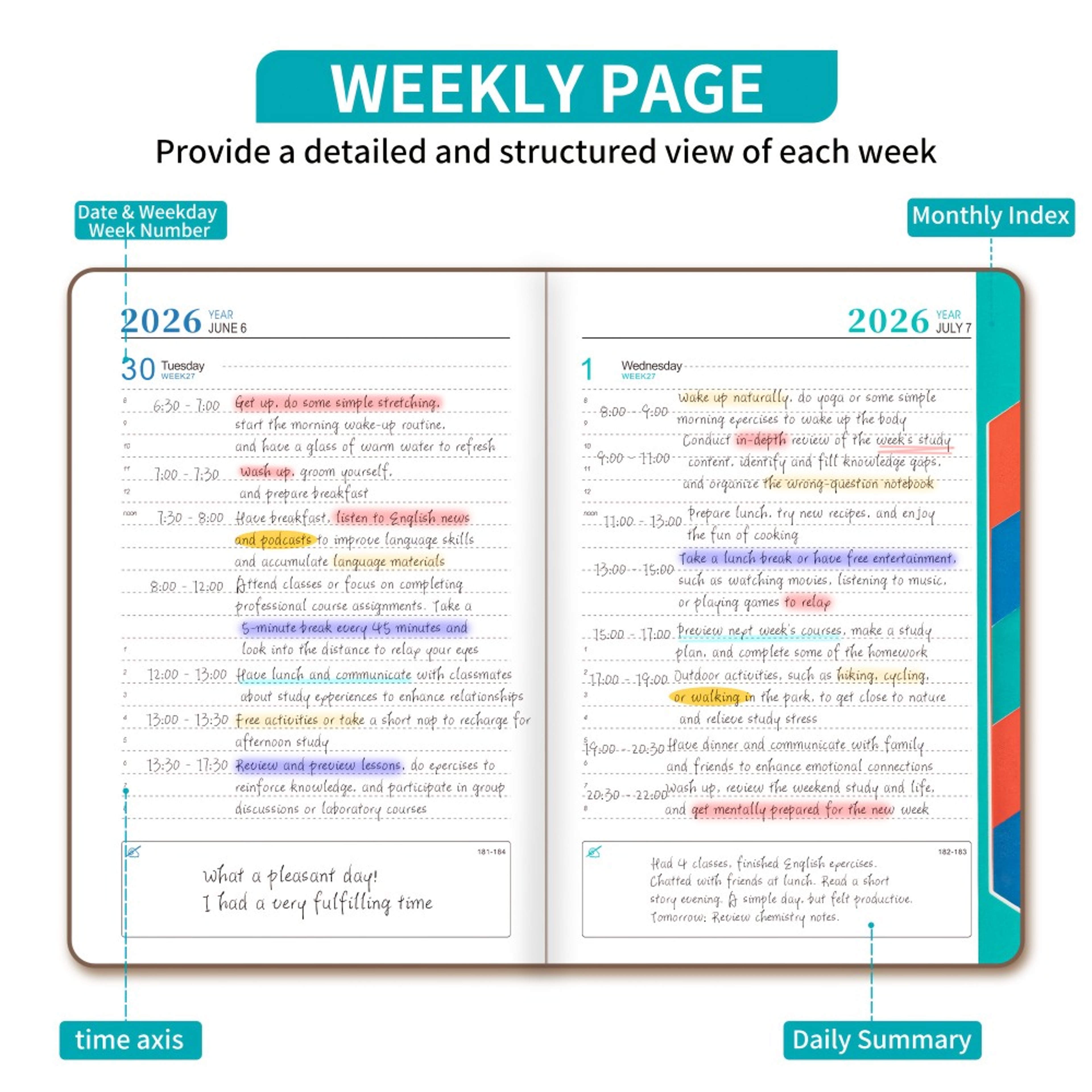 Self-Discipline Calendar Planner, Daily Organizer, Portable Notebook, Weekly & Monthly Planner Layouts – view 3