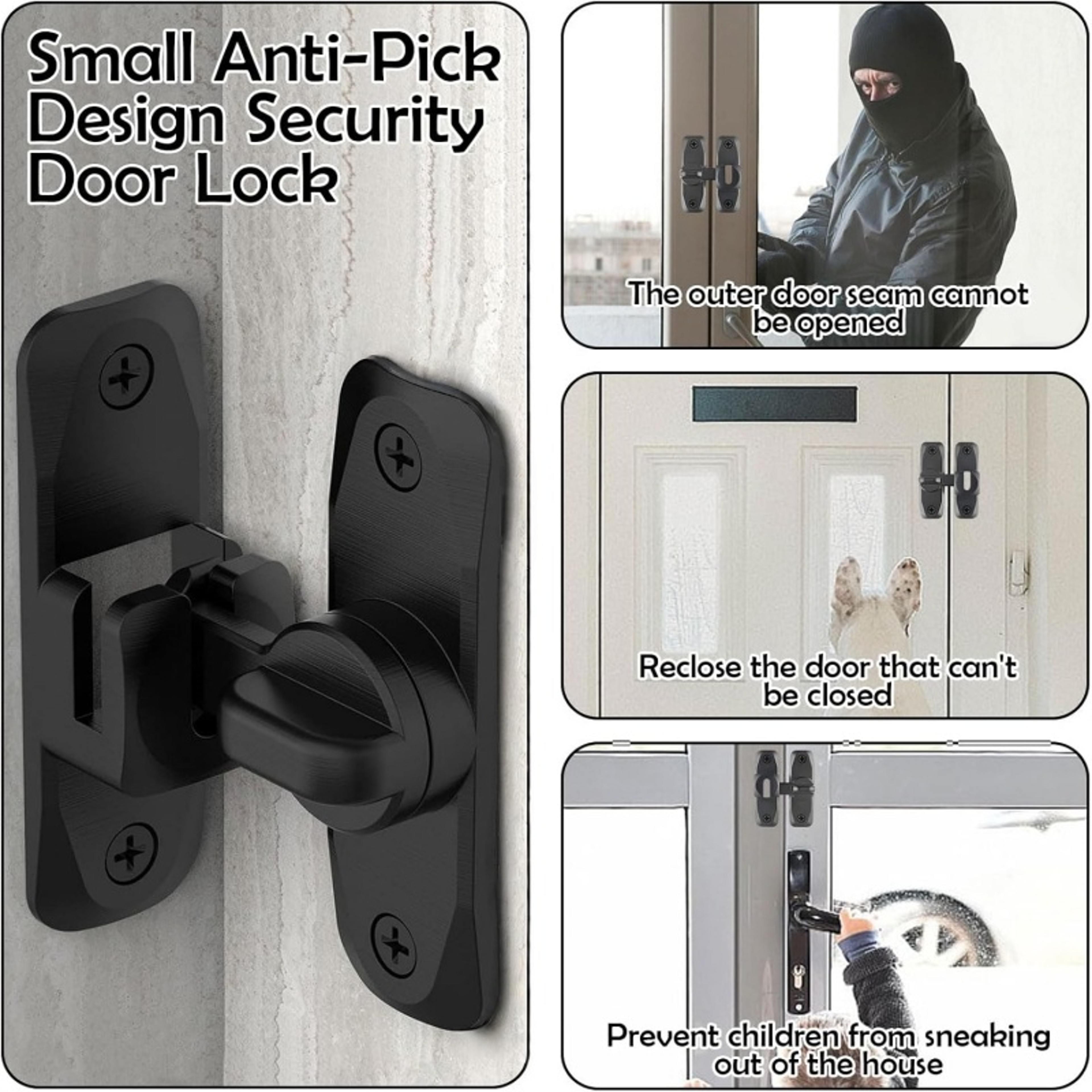 Heavy-Duty Flip-Up Door Latches, Degree Door Lock, Home Security Sliding Door Latch, Anti-theft Zinc Alloy Doors Bolts – view 3