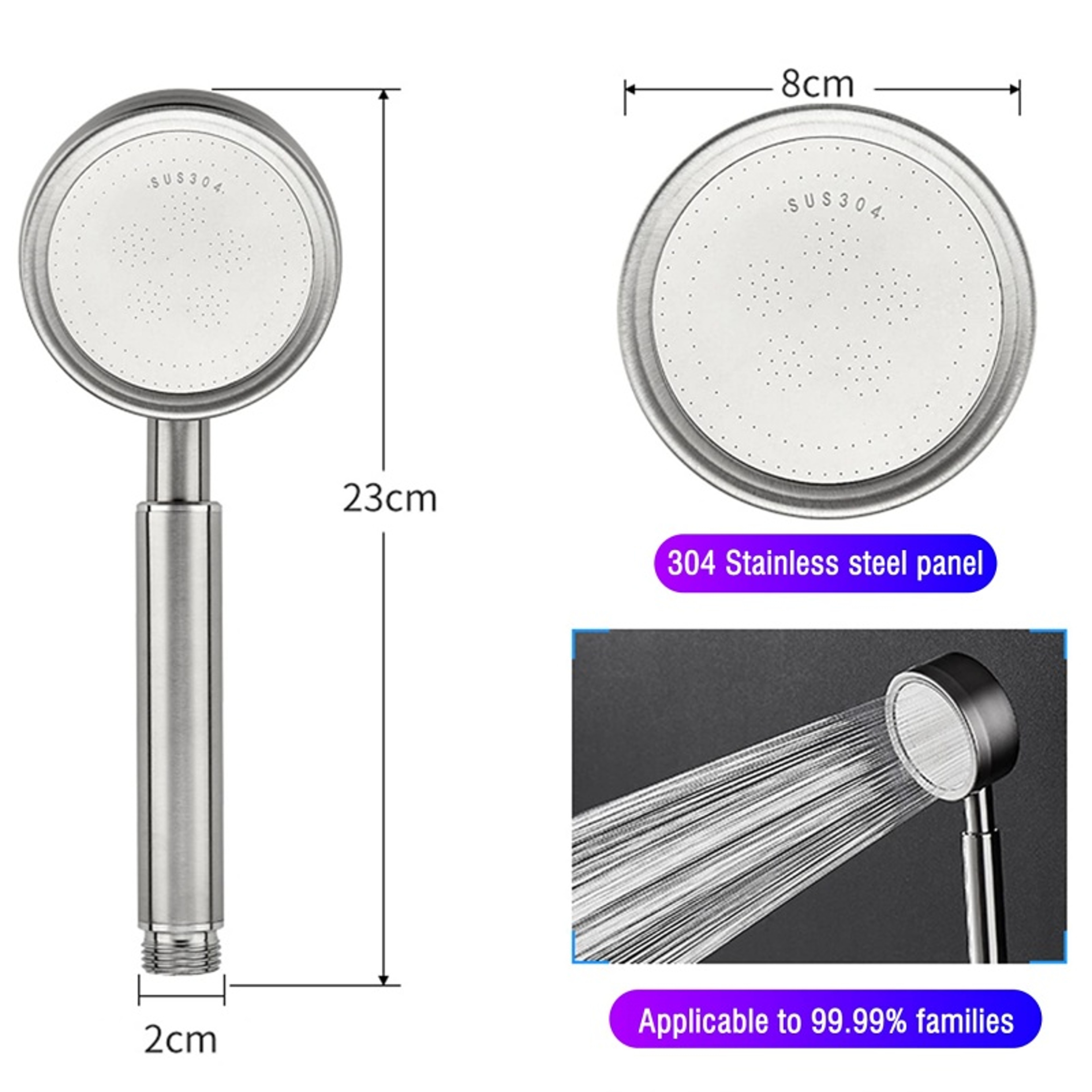 Stainless Steel Bathroom Handheld Shower Head High Pressure Water Saving Sprayer Nozzle Supercharge 4