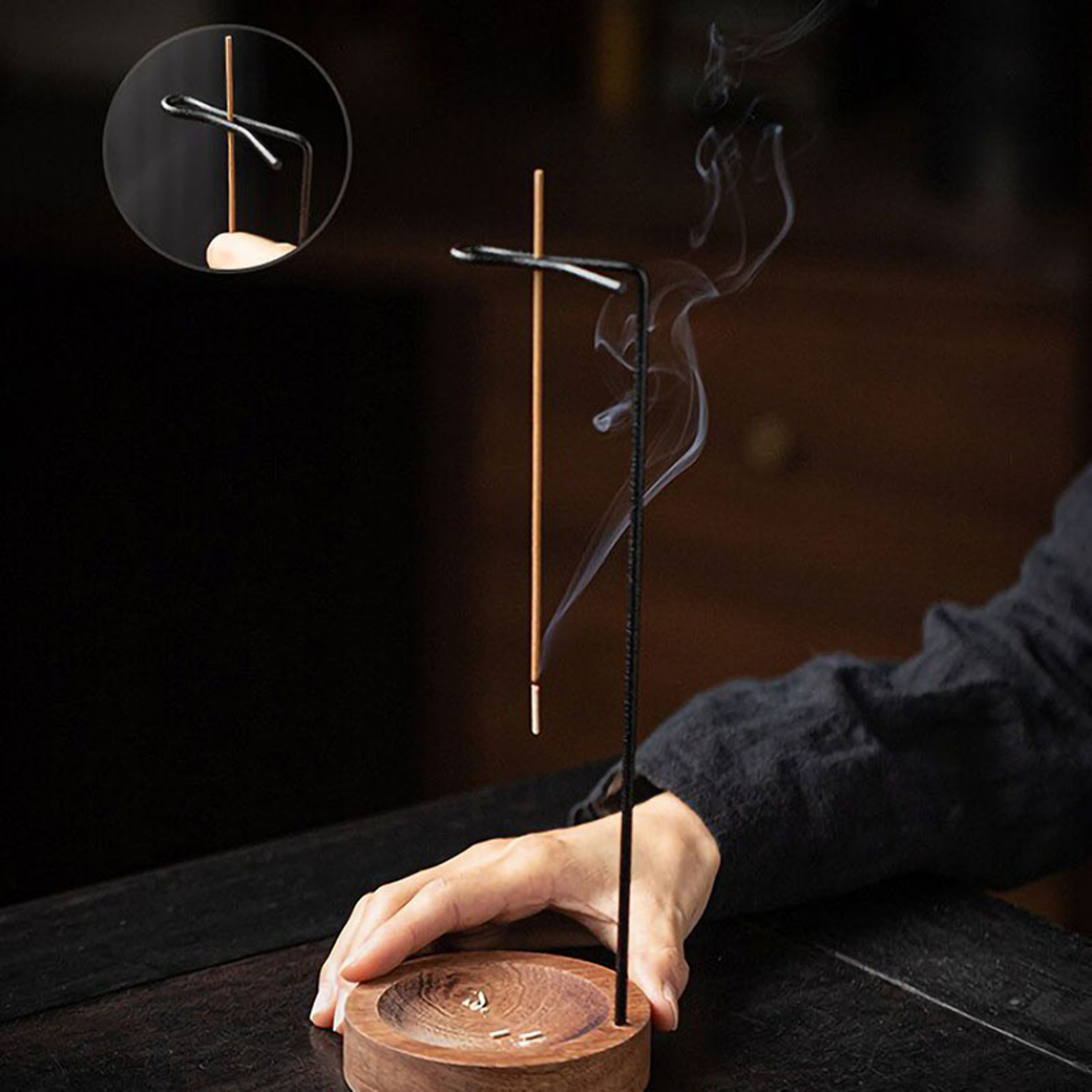 Burner Upside Down Incense Burner, Wooden Round Incense Tray, Home Yoga Decoration, Incense Stick Holder Ornament – view 1