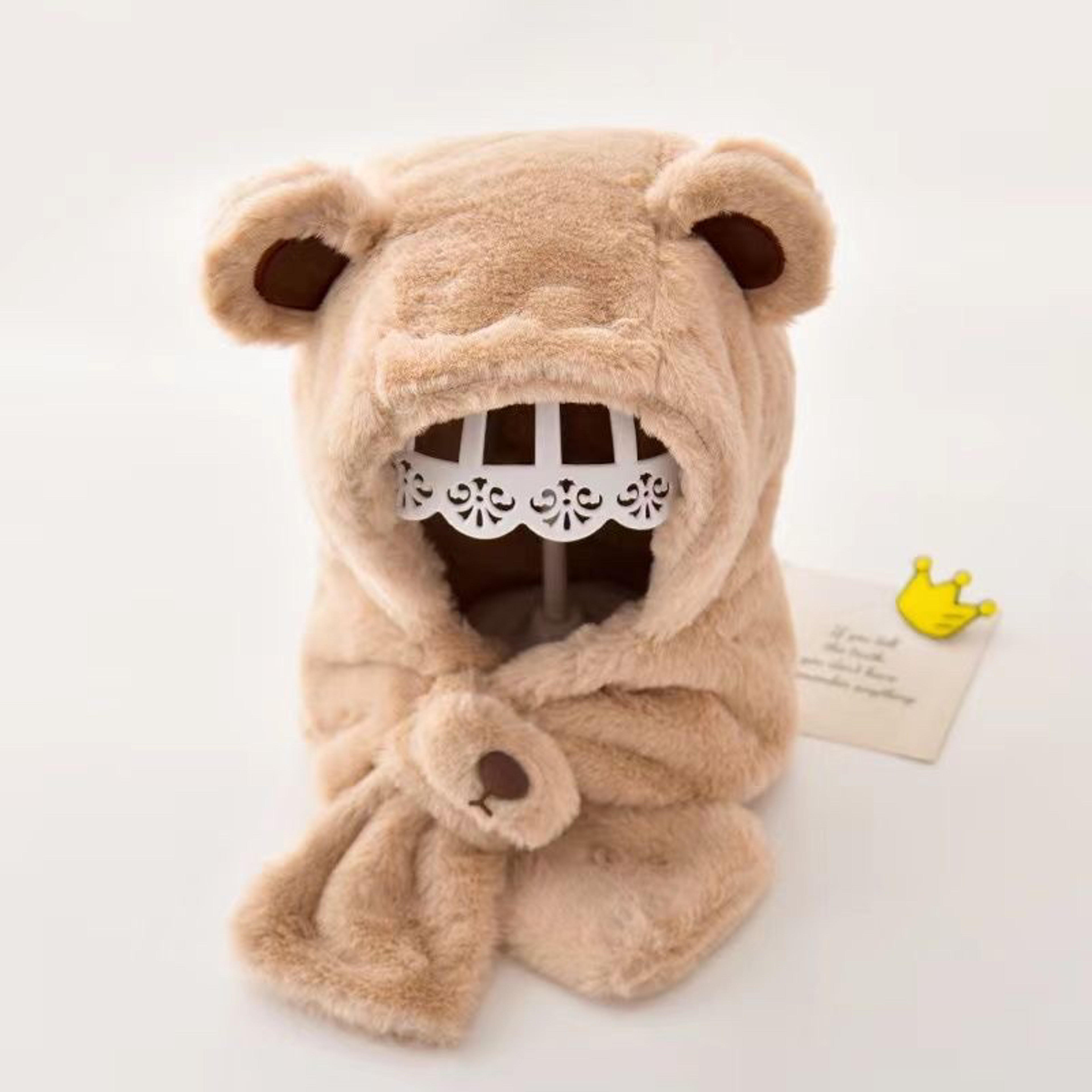 Baby Hat Autumn And Winter Teddy Bear Plush Hat Winter Childrens Thickened Windproof Hat With Scarf
