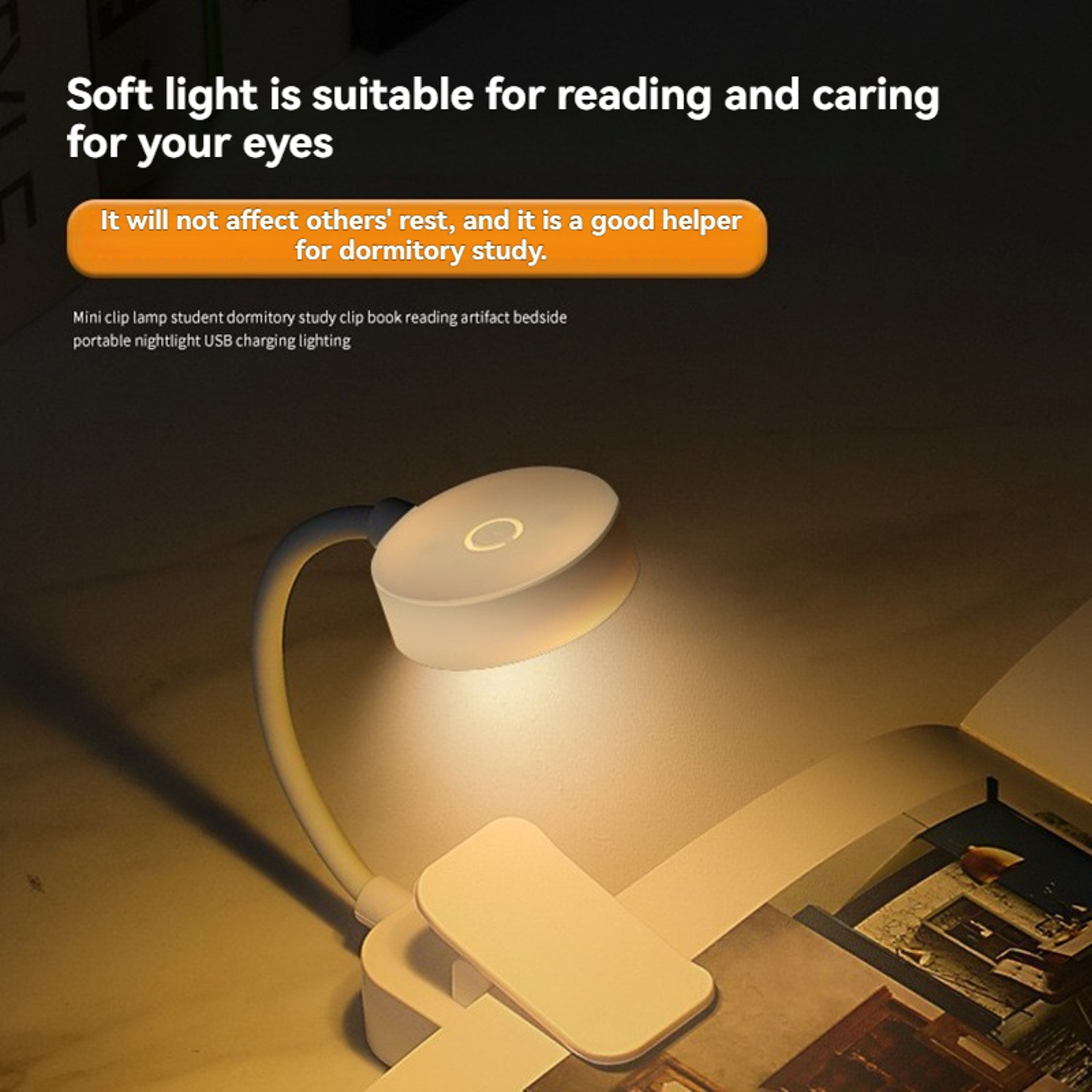 Mini LED Reading Book Light Adjustable USB Rechargeable ClipOn Lamp Ideal For Study Travel Bedroom 4