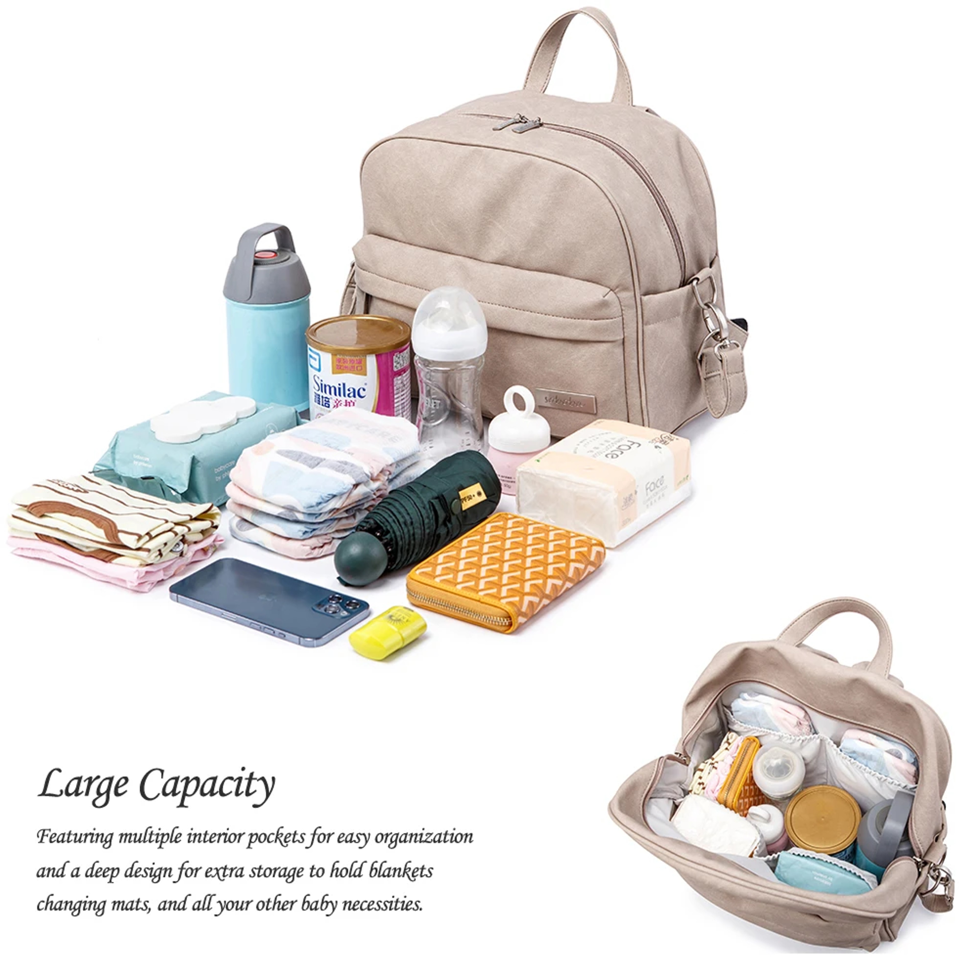 Solid Fashion Diaper Backpack For Baby Care Waterproof Multifunction Nappy Changing Bag For Mother  2
