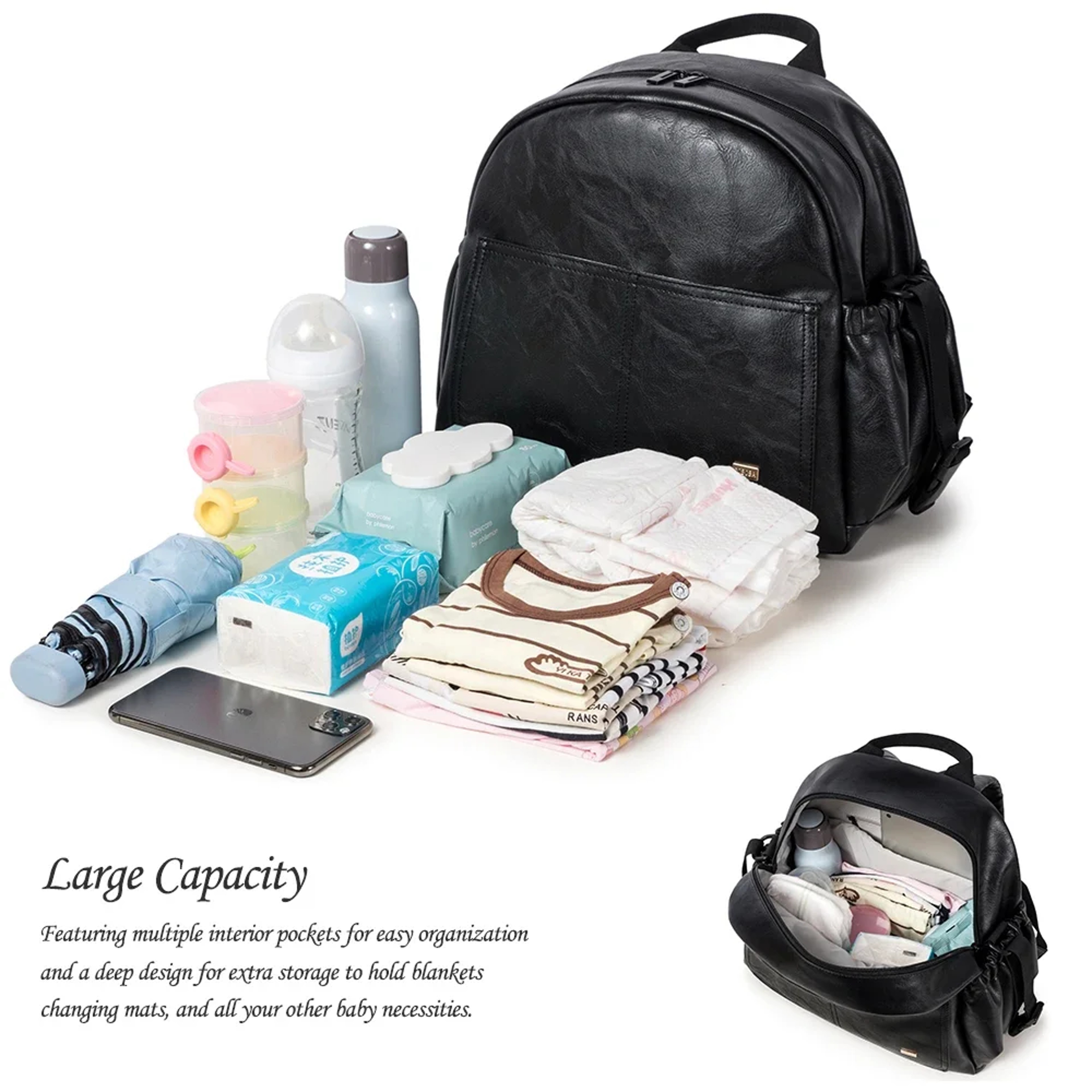 Large Capacity Solid Diaper Bag, Waterproof Nappy Changing Bag with Backpack Straps for Fashionable Mothers – view 3
