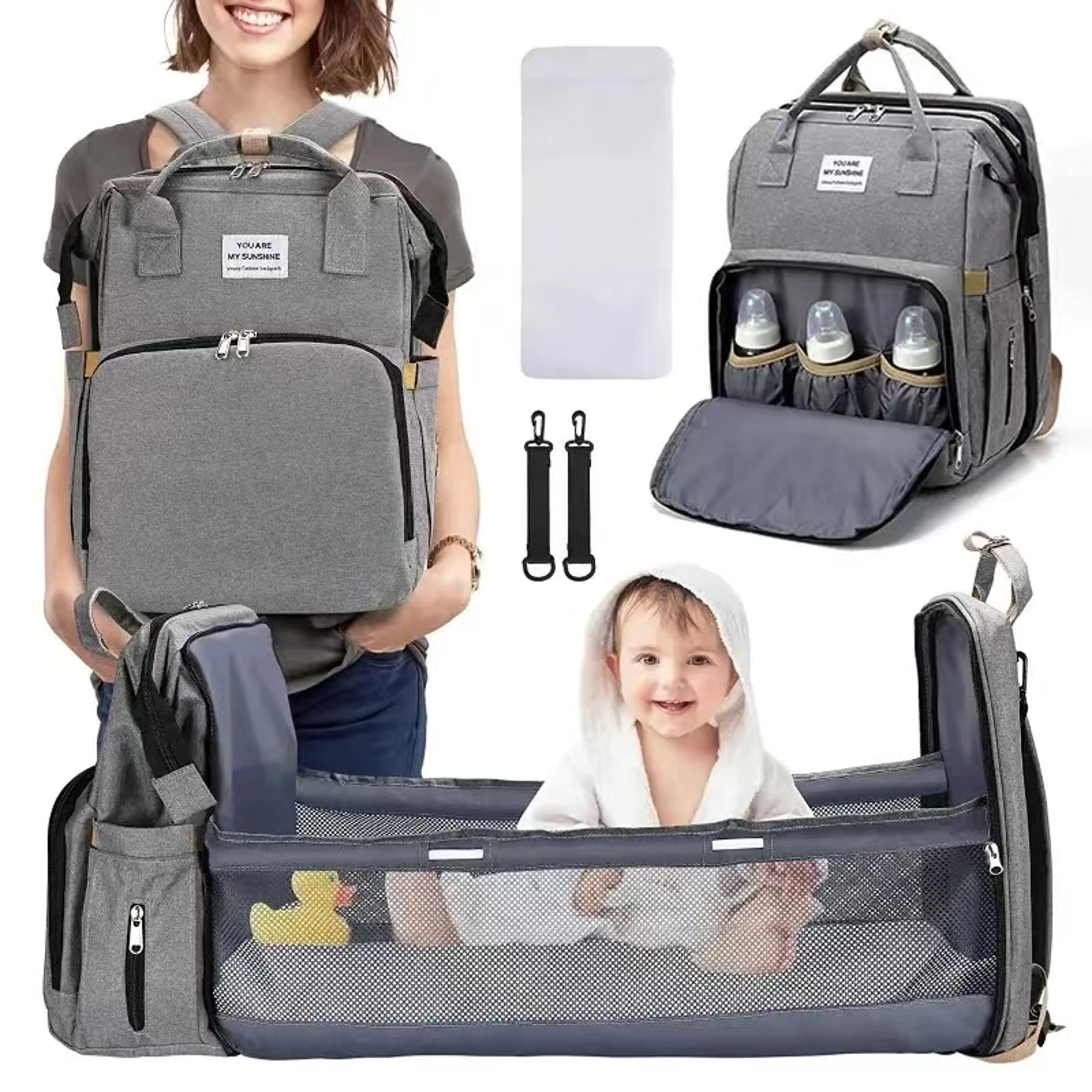 Fold Able Bed Diaper Bag With Changing Station Insulated Pocket Large Capacity MultiFunctional Doub 0