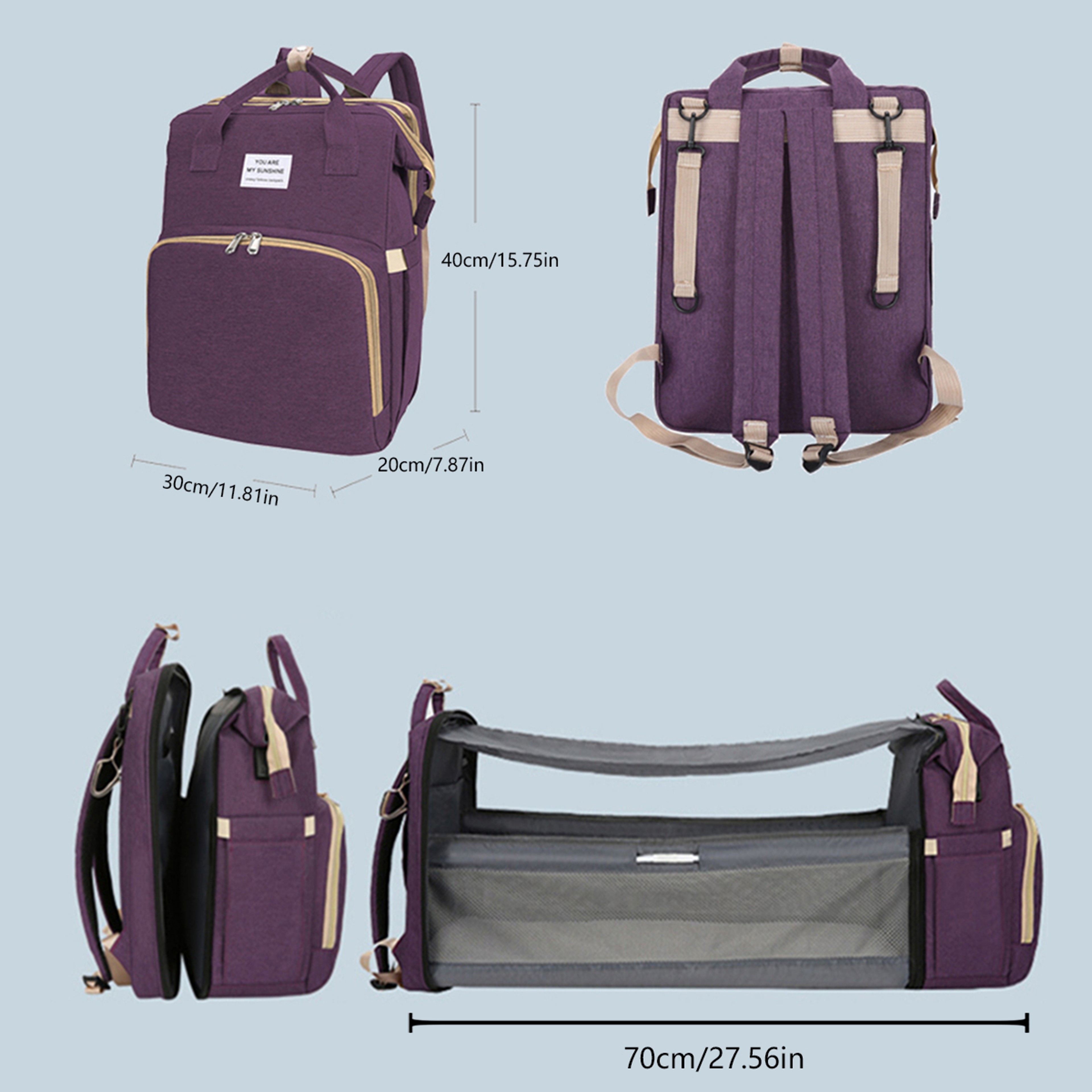 Fold Able Bed Diaper Bag With Changing Station Insulated Pocket Large Capacity MultiFunctional Doub 8