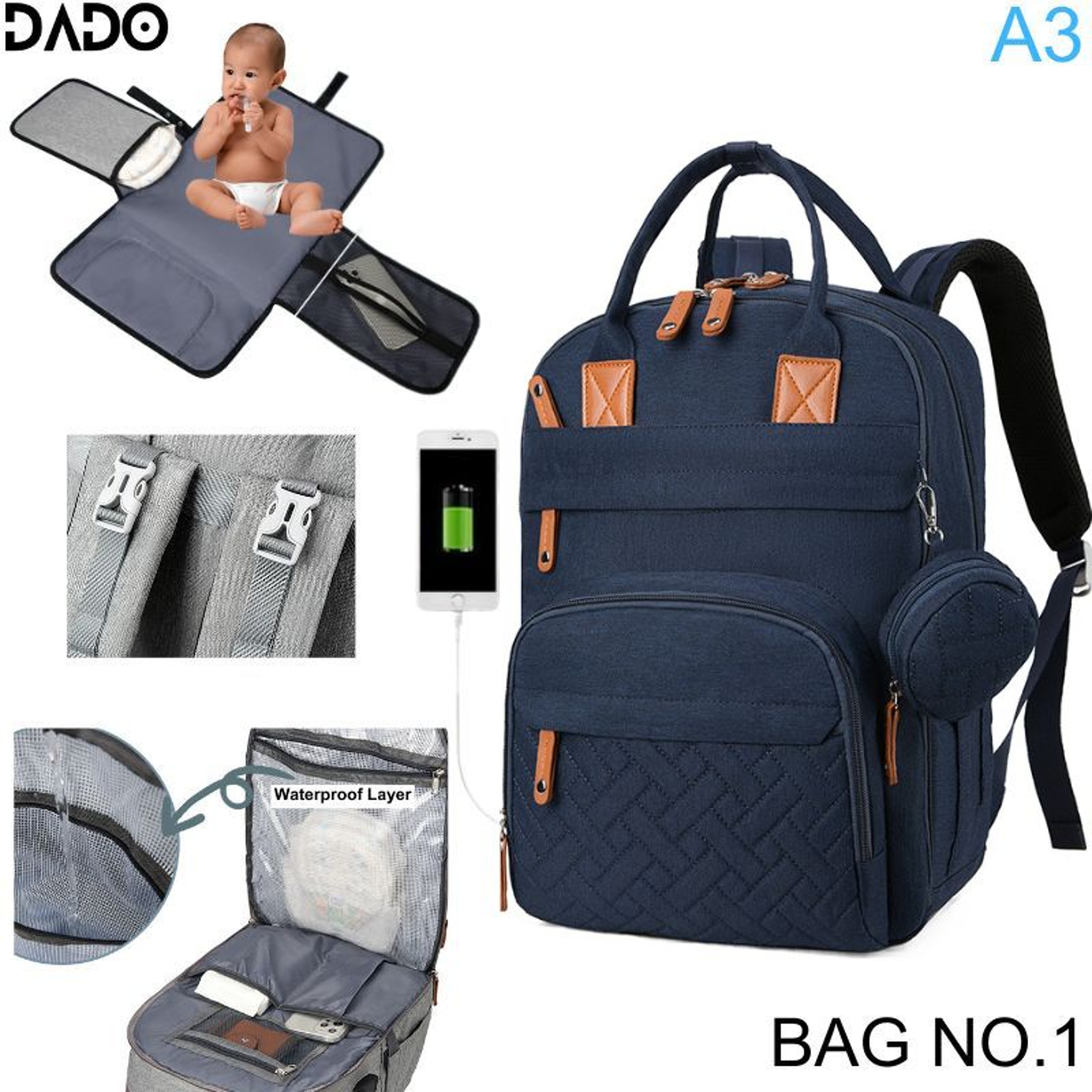 Diaper Bag Backpack Baby Essentials Travel Tote Multifunction Waterproof With Changing Station Pad  5