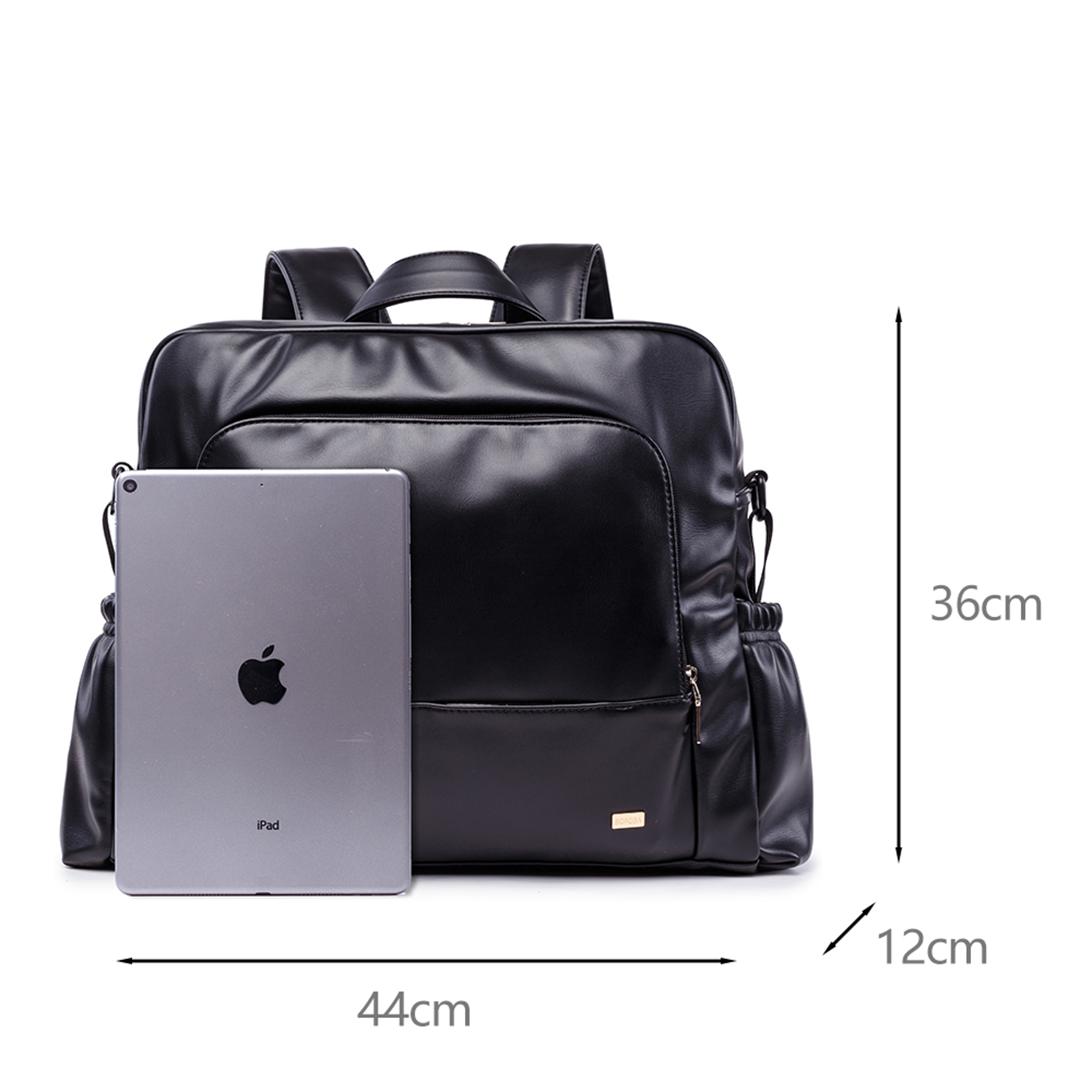 Waterproof Black Diaper Bag Smooth Leather Large Capacity Nursing Changing Backpack For Newborn Bab 1
