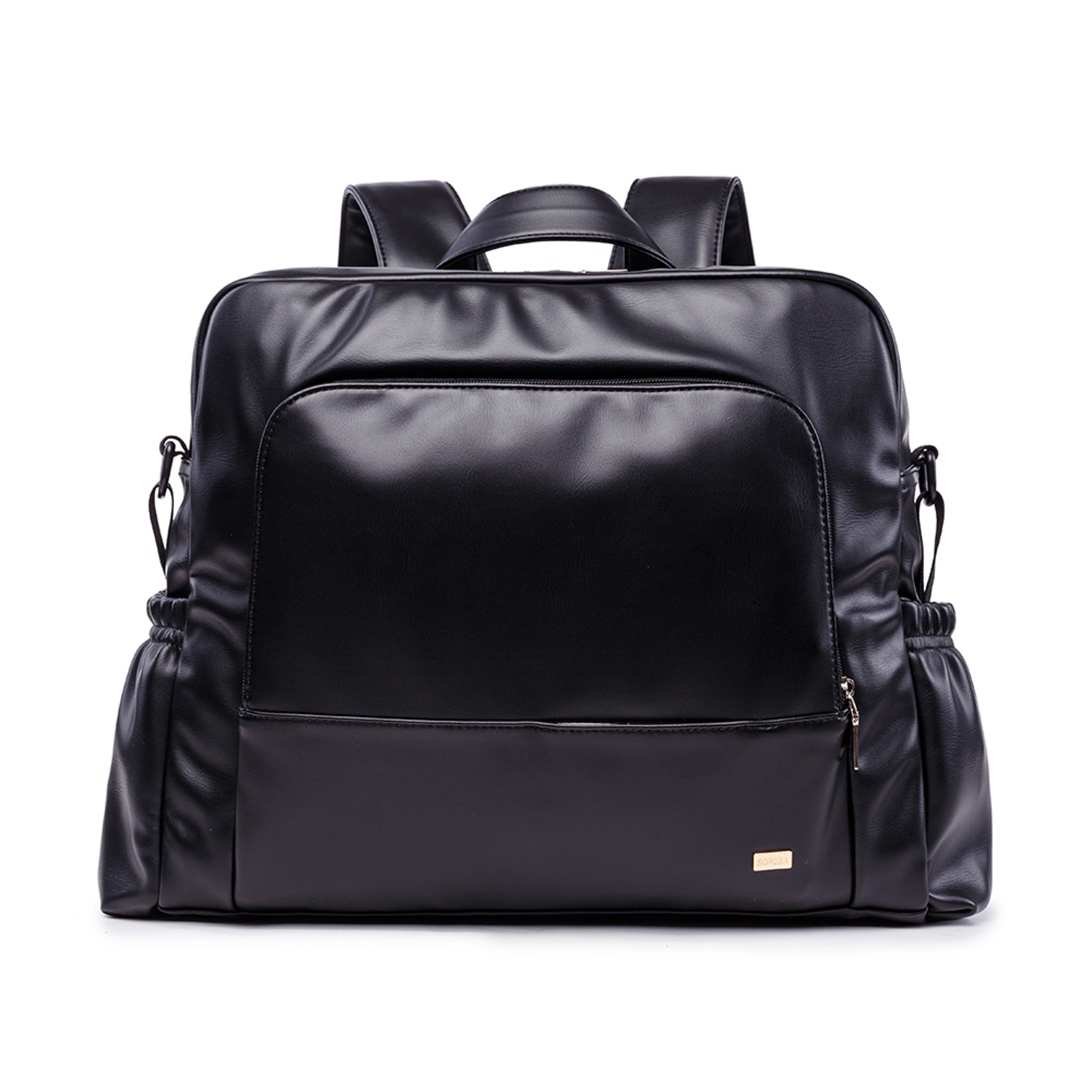 Waterproof Black Diaper Bag Smooth Leather Large Capacity Nursing Changing Backpack For Newborn Bab 0