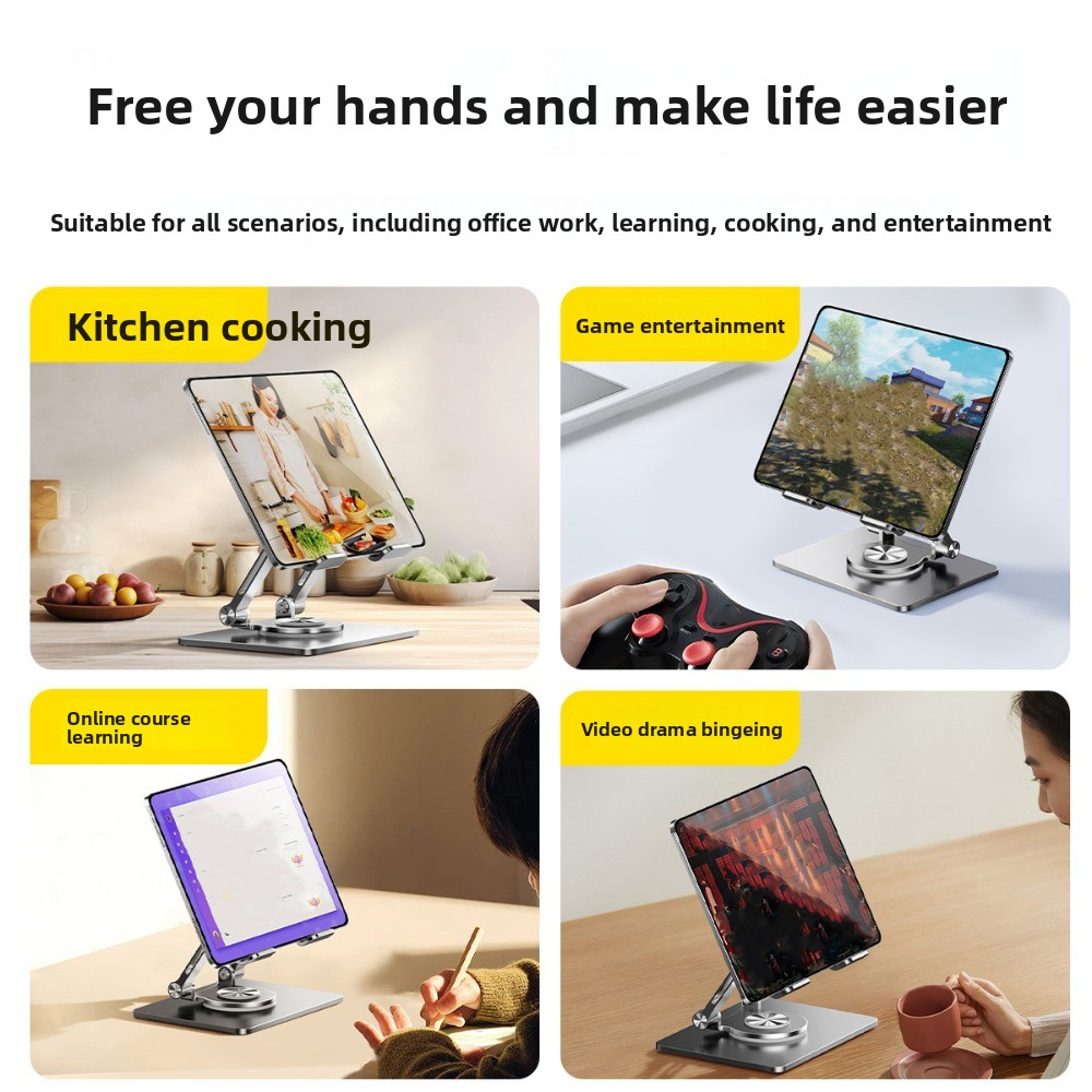 Rotation Tablet Stand Adjustable Tablet Holder AntiSlip Metal Bracket Fold Able Heat Dissipation 3