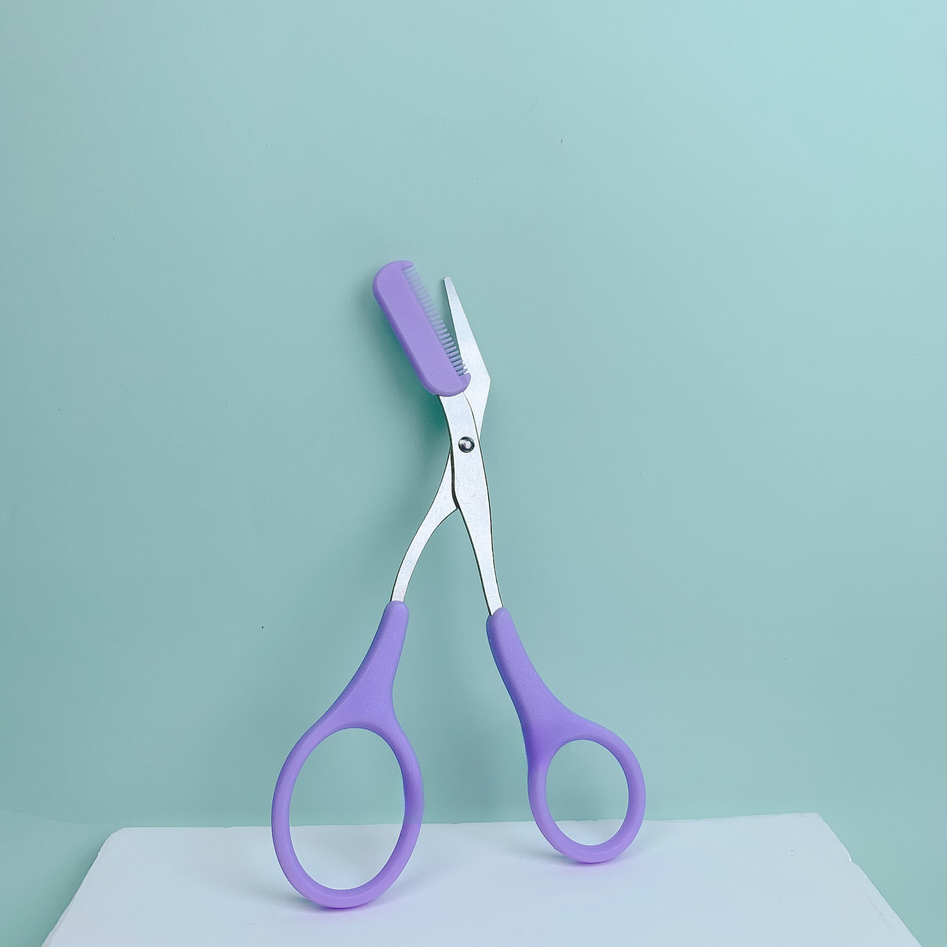 Pink Eyebrow Trimming Scissors With Builtin Comb Stainless Steel Precise Grooming Tool For Perfect