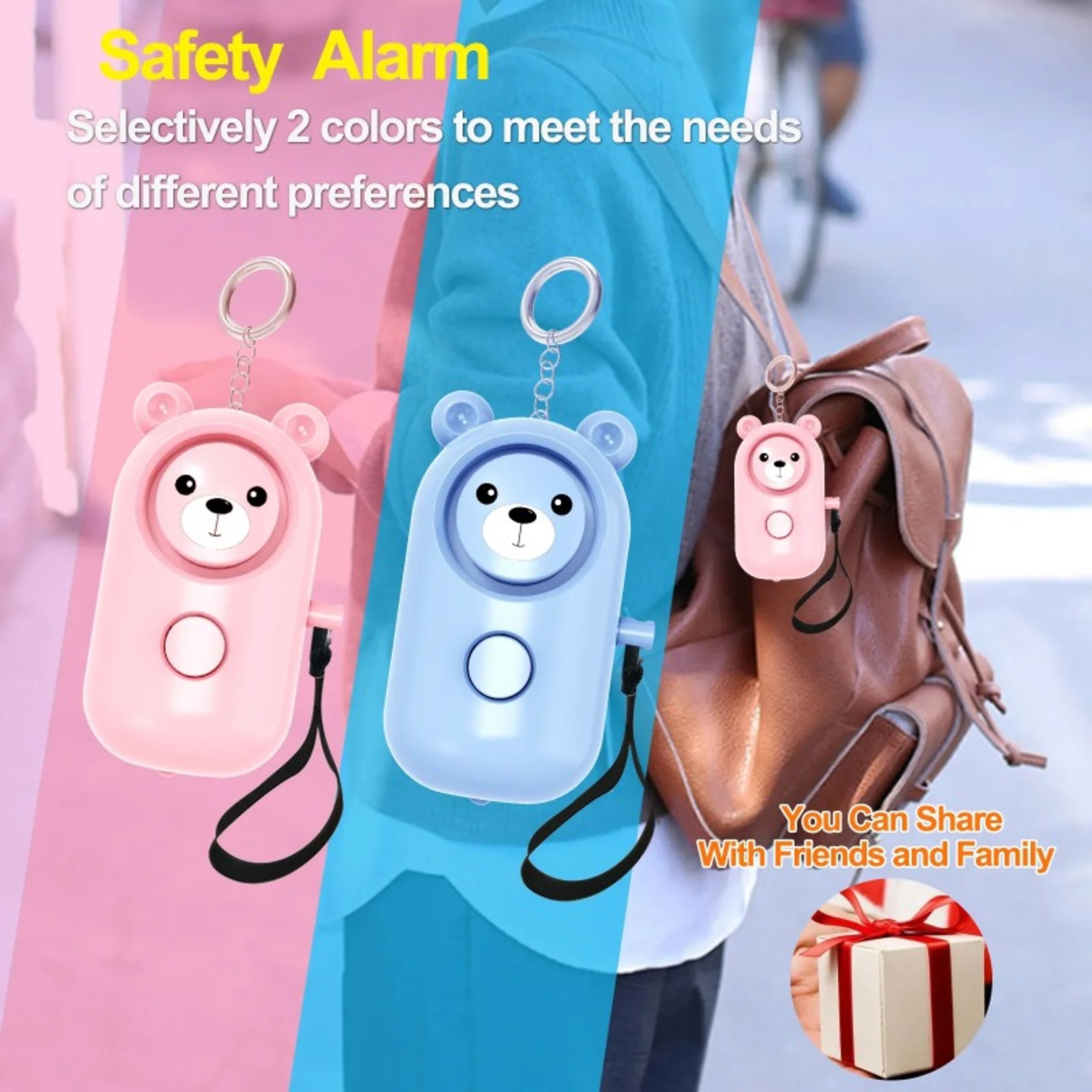 Bear Style Emergency Alarms Security Alarm Keychain Protective Devices Personal Siren Ring With LED 2