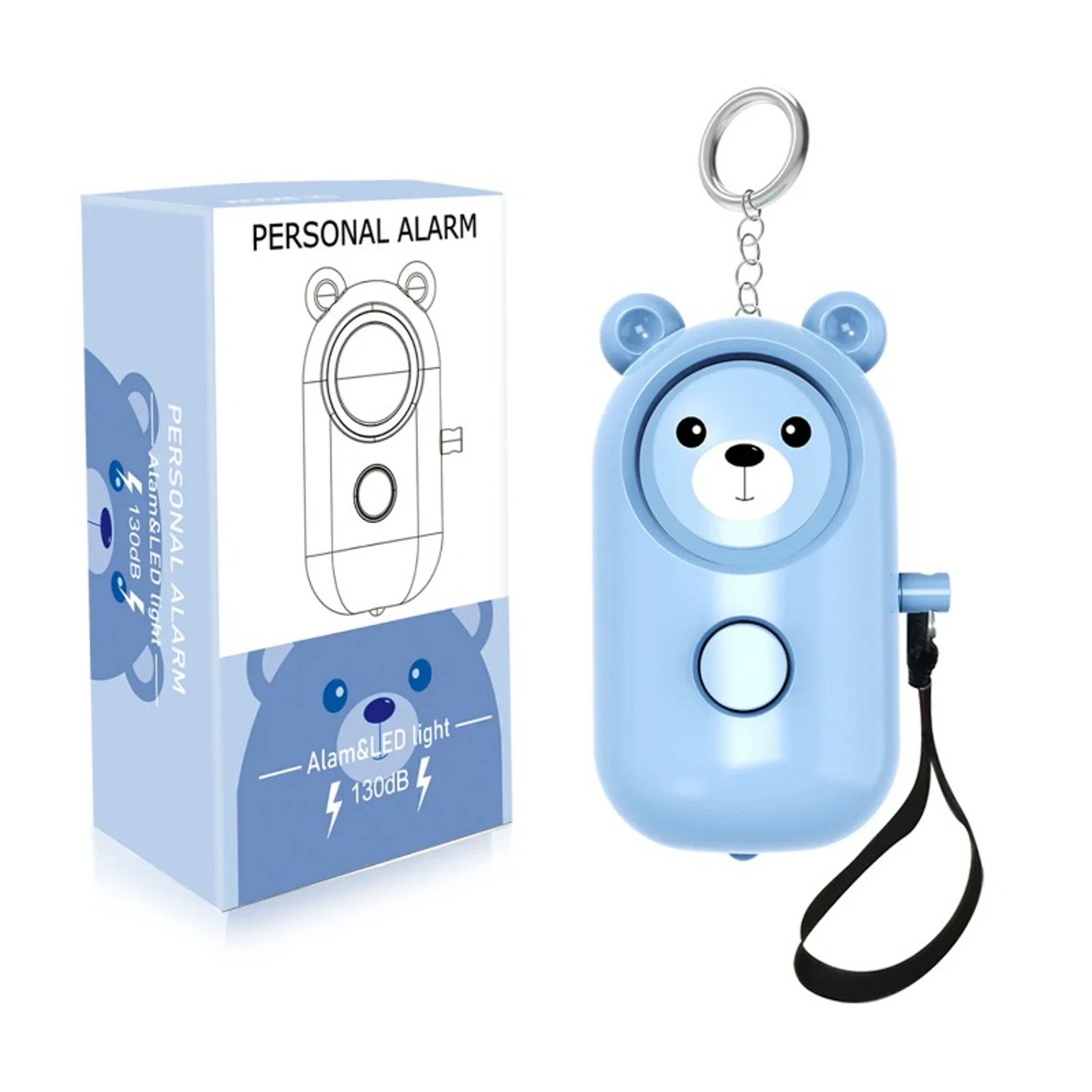Bear Style Emergency Alarms Security Alarm Keychain Protective Devices Personal Siren Ring With LED 6