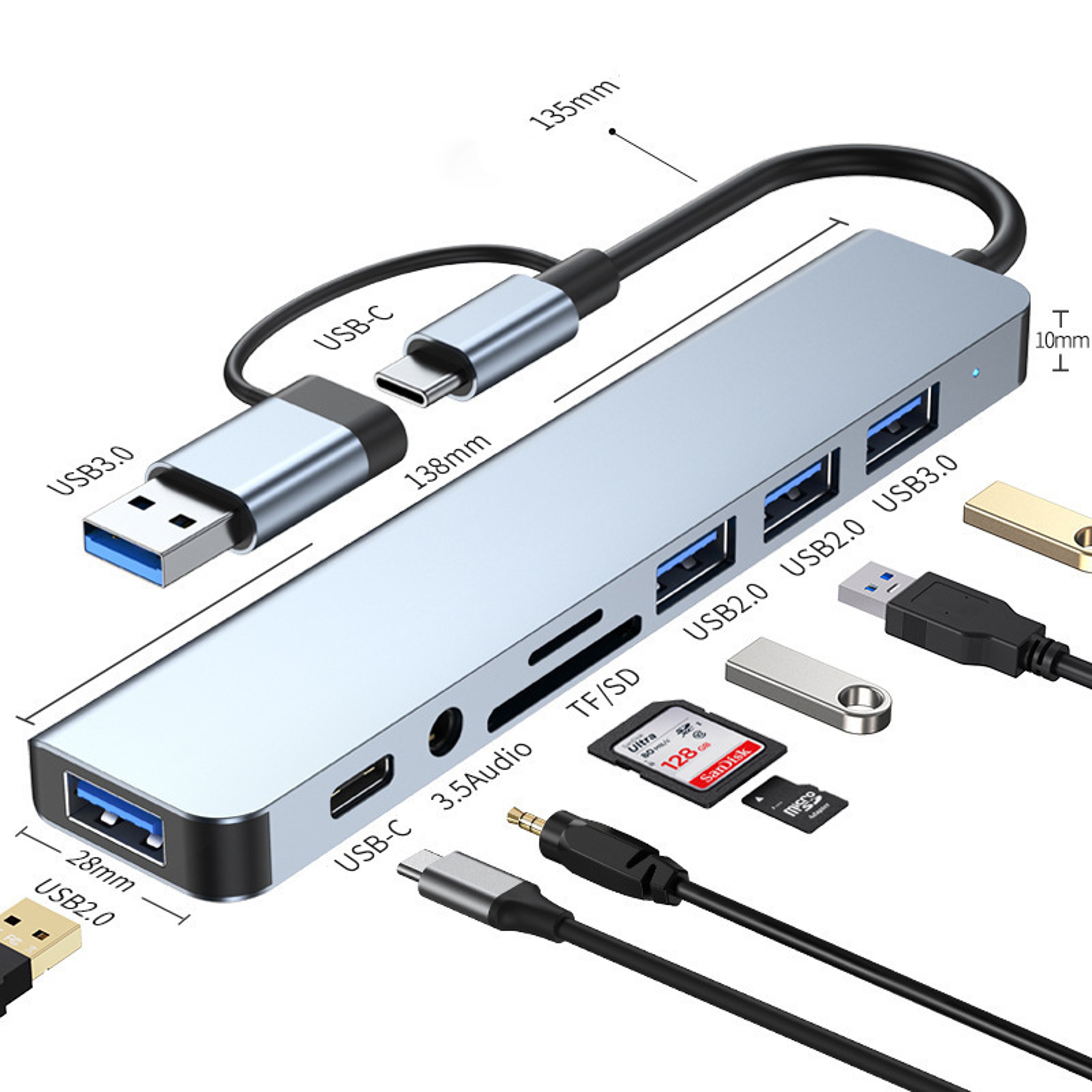 USB Type C HUB Docking Station With Audio Jack Adaptor Micro SD Card Reader Laptop Tablet Phone Dis 1
