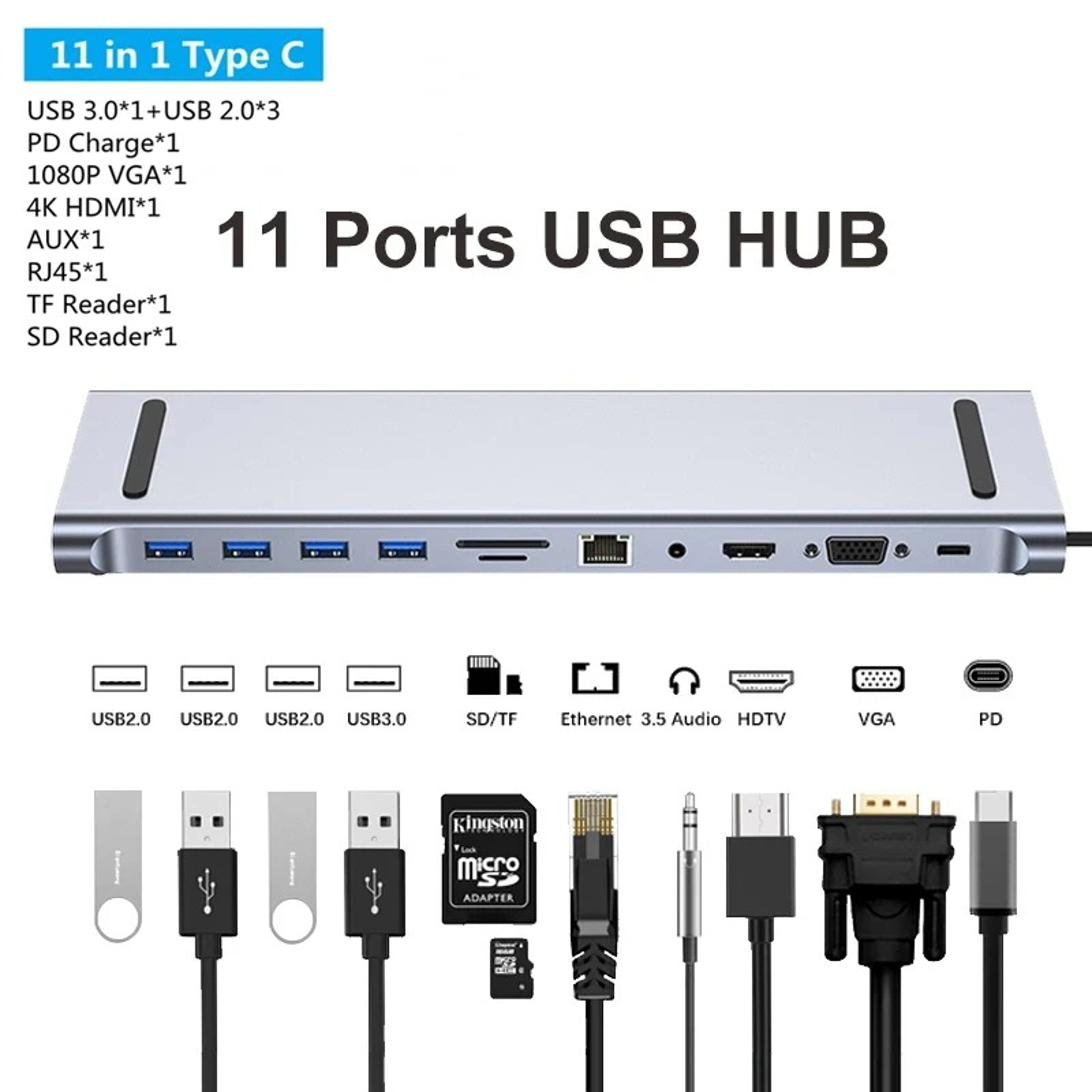 USB C 3.0 HUB Type C to Multi 4K HDMI Monitor Video Converter, Ethernet VGA PD Power Adaptor Docking Station Laptop – view 11