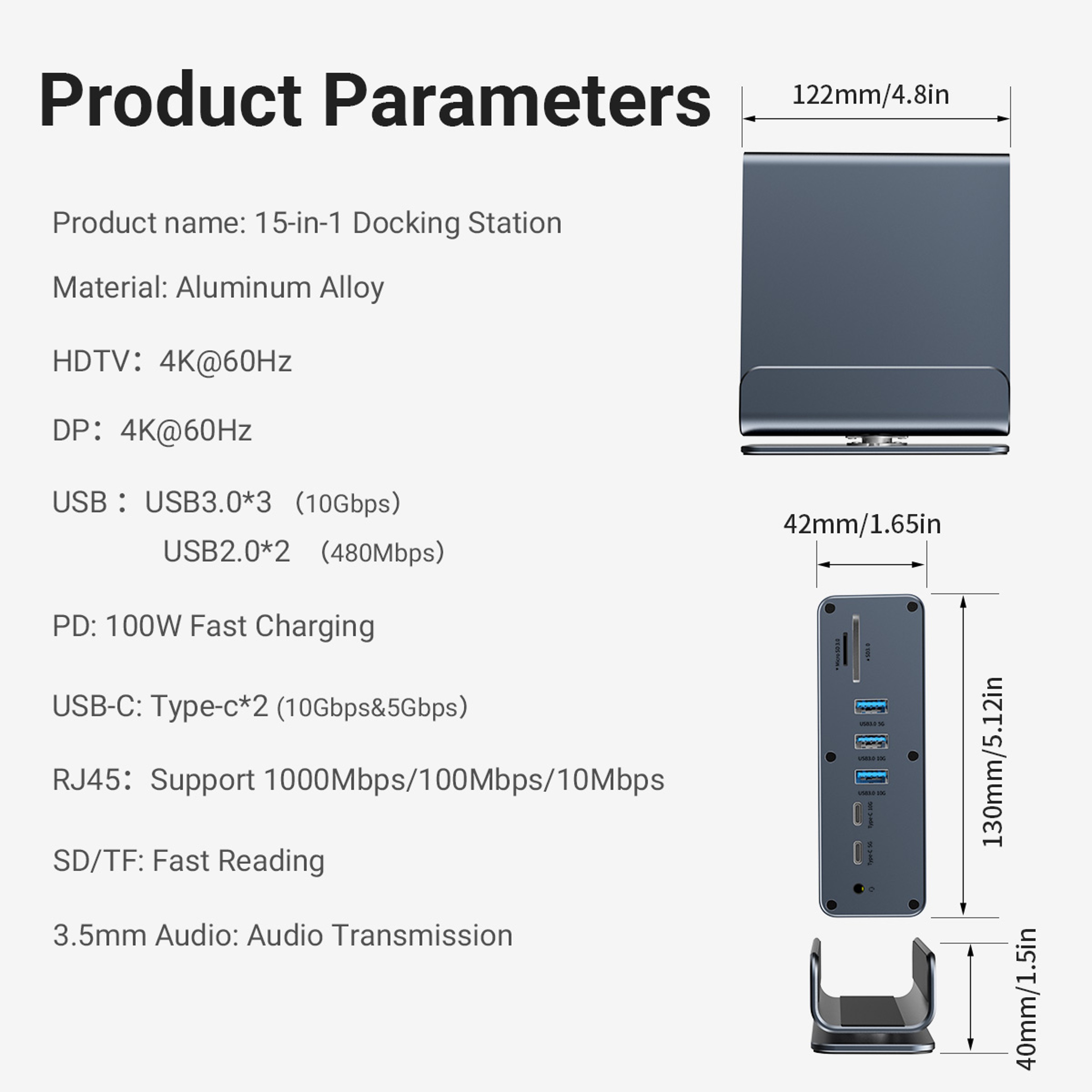 15 In 1 USB C Hub Docking Station Multi Port Type C HDMI 3 USB 30 Ethernet SD TF Reader 4
