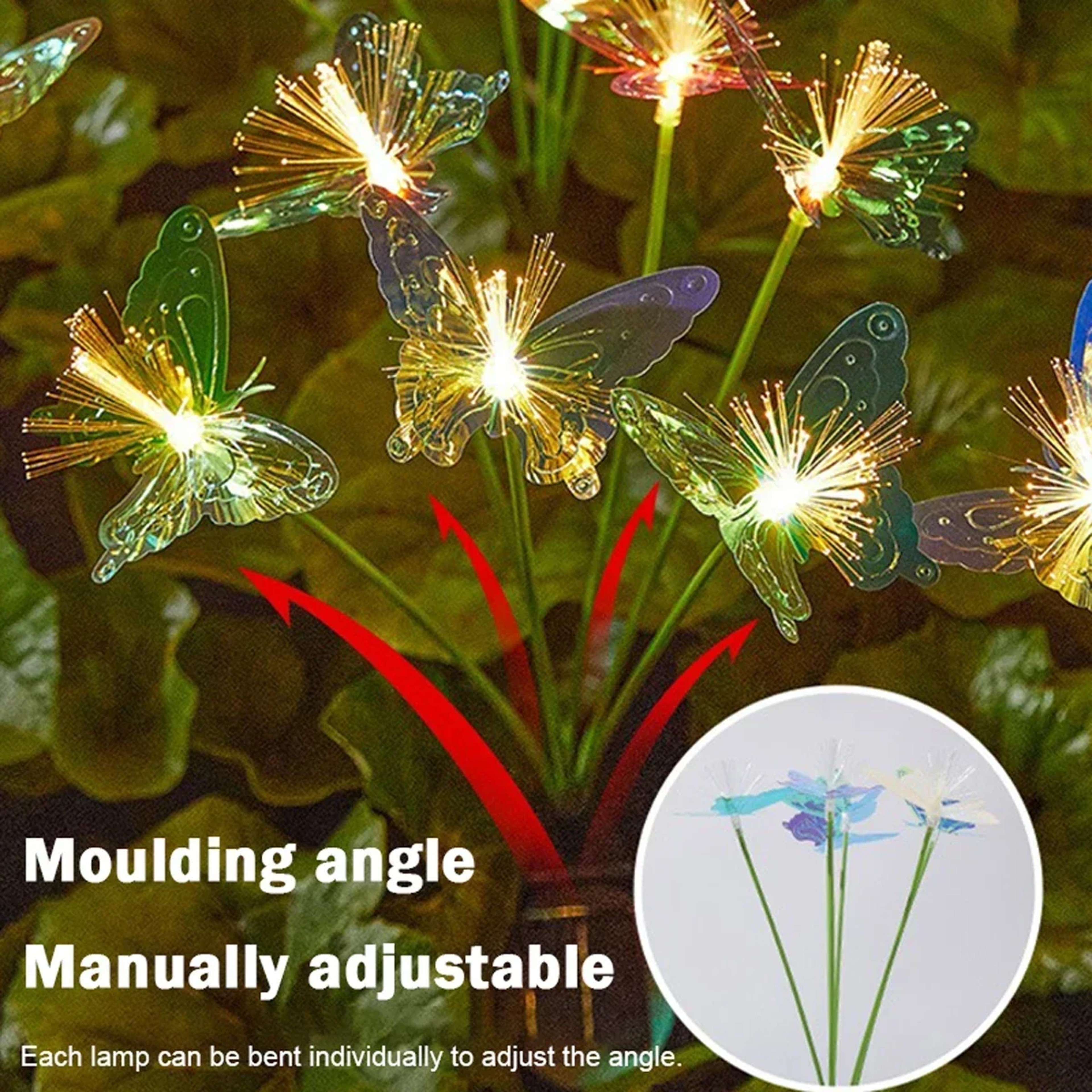 Heads Solar Powered Butterfly Fibre Optic Light Waterproof Outdoor Courtyard Light Lawn Garden Fest 3