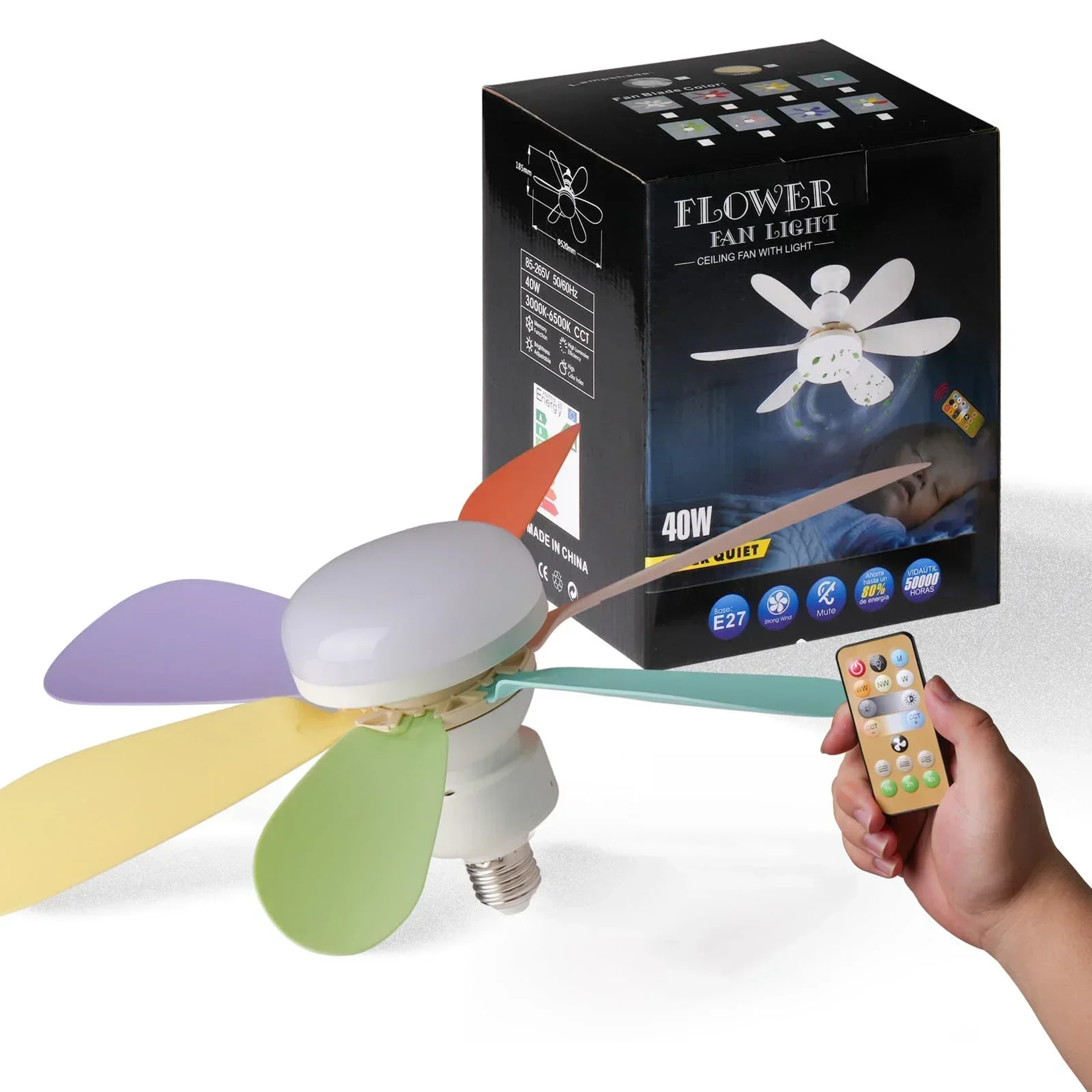 Ceiling Fan Light with Remote, LED Dimming Function, Suitable for Living Room, Study, Home Use – view 1