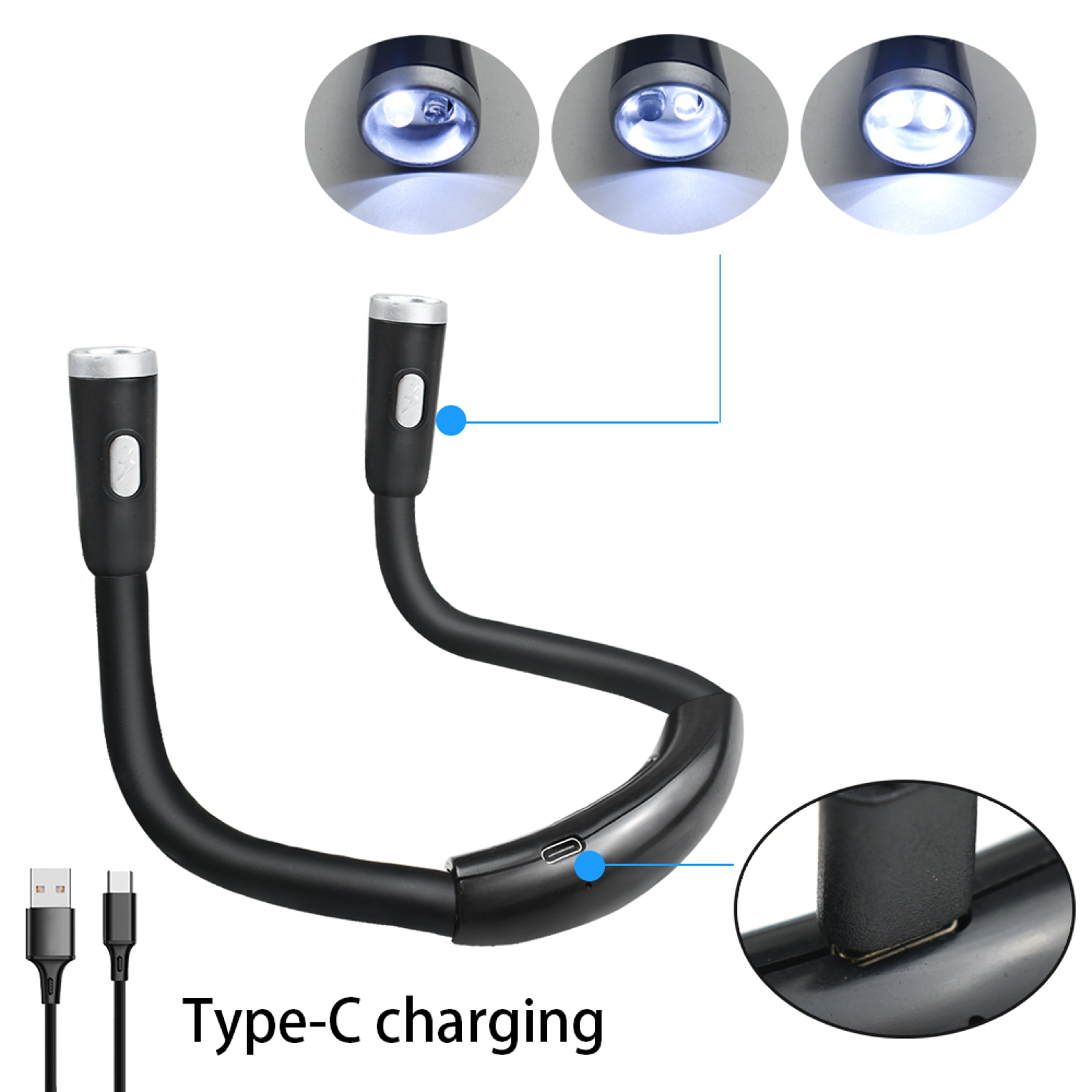 USB Rechargeable LED Neck Hanging Reading Light, Eye Protection Book Light for Night Reading, Running, Knitting – view 3