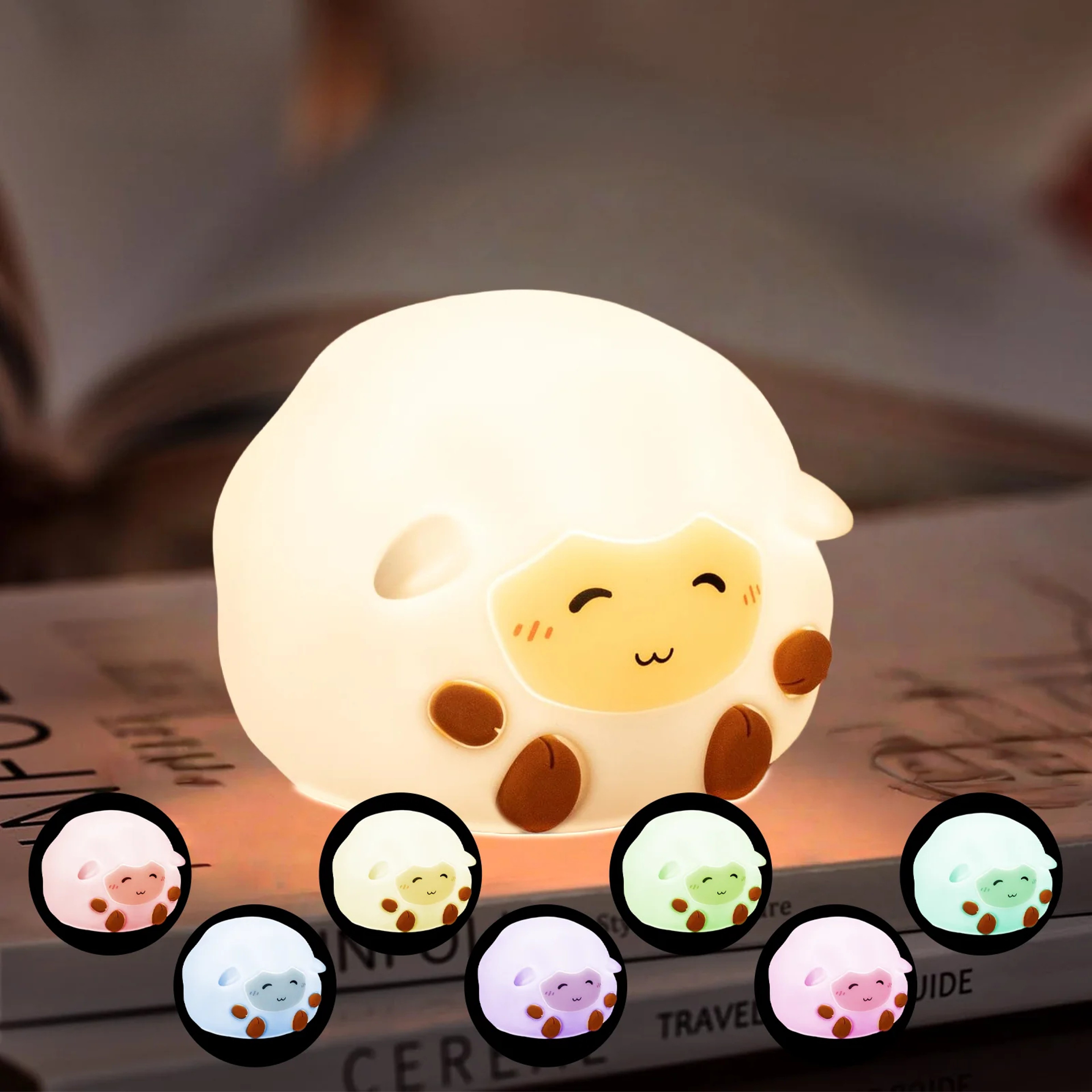 USB Rechargeable Cartoon Animal Touch Lamp Cute Silicone Unicorn Sheep Hamster RGB LED Night Light  6
