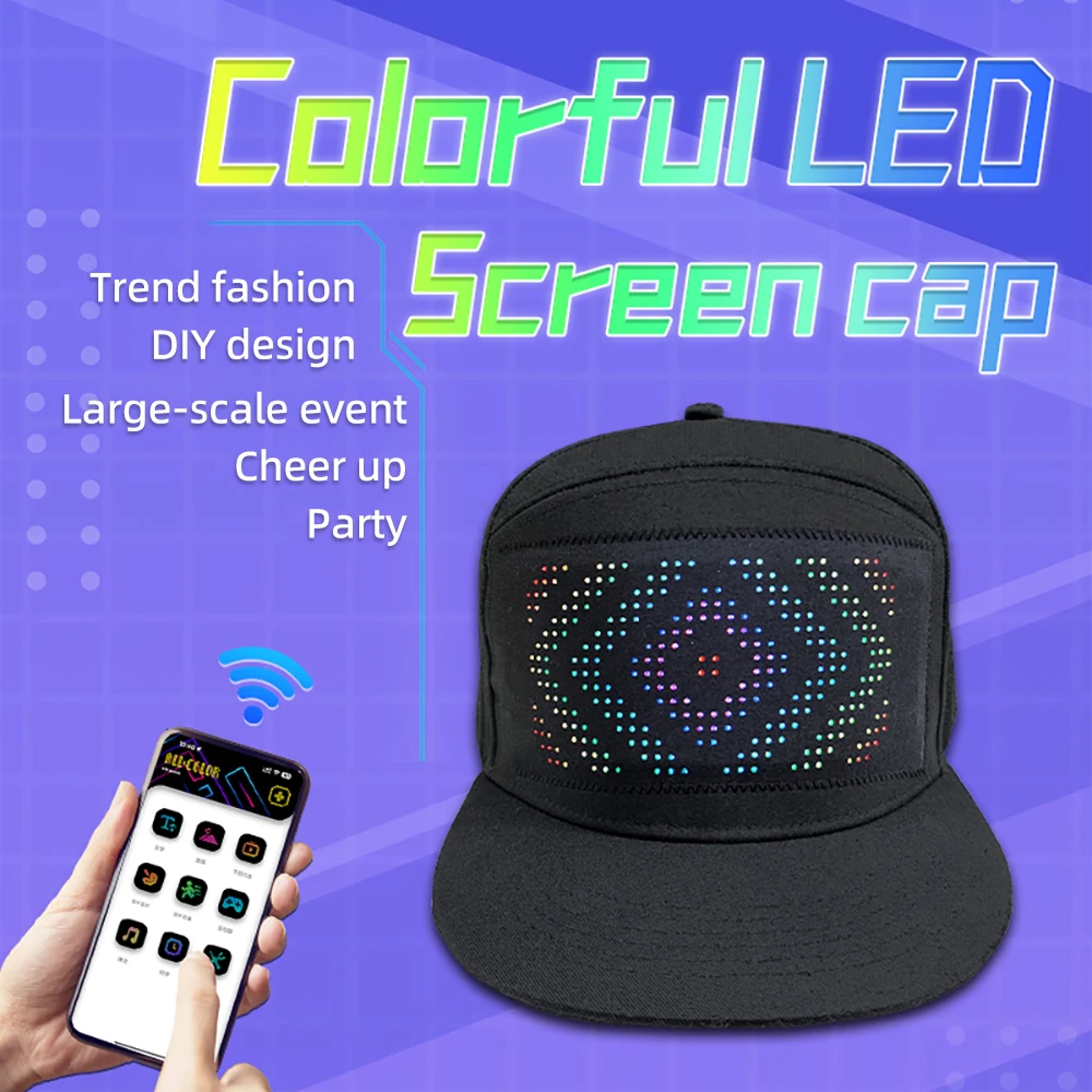 DIY LED Light Display Screen Smart Matrix Hat APP Controlled Bluetooth Baseball Hat Hip Hop Party D 4
