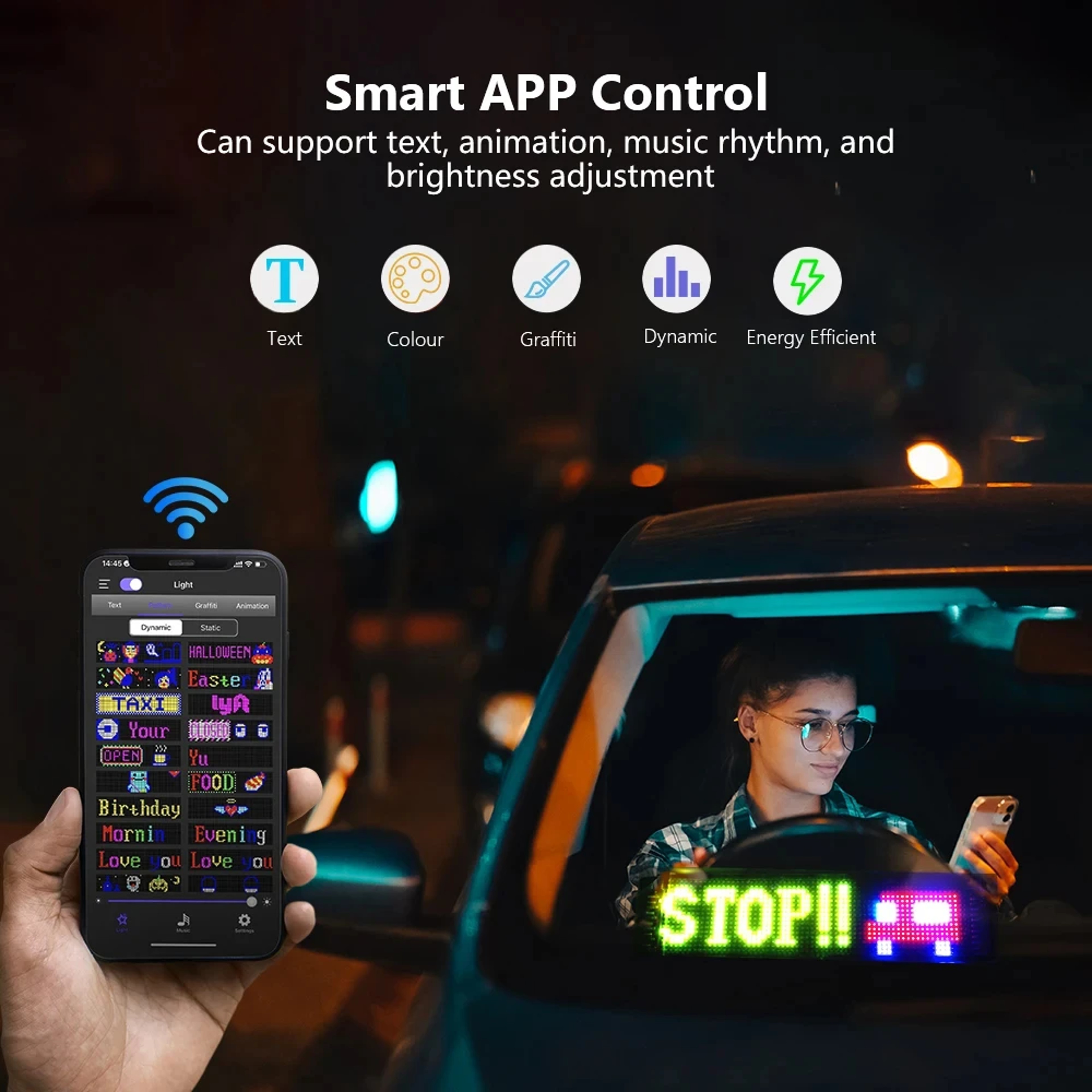 LED Matrix Pixel Panel, Scrolling Bright Advertising LED Signs, Flexible USB 5V LED Car Sign, Bluetooth App Control – view 5