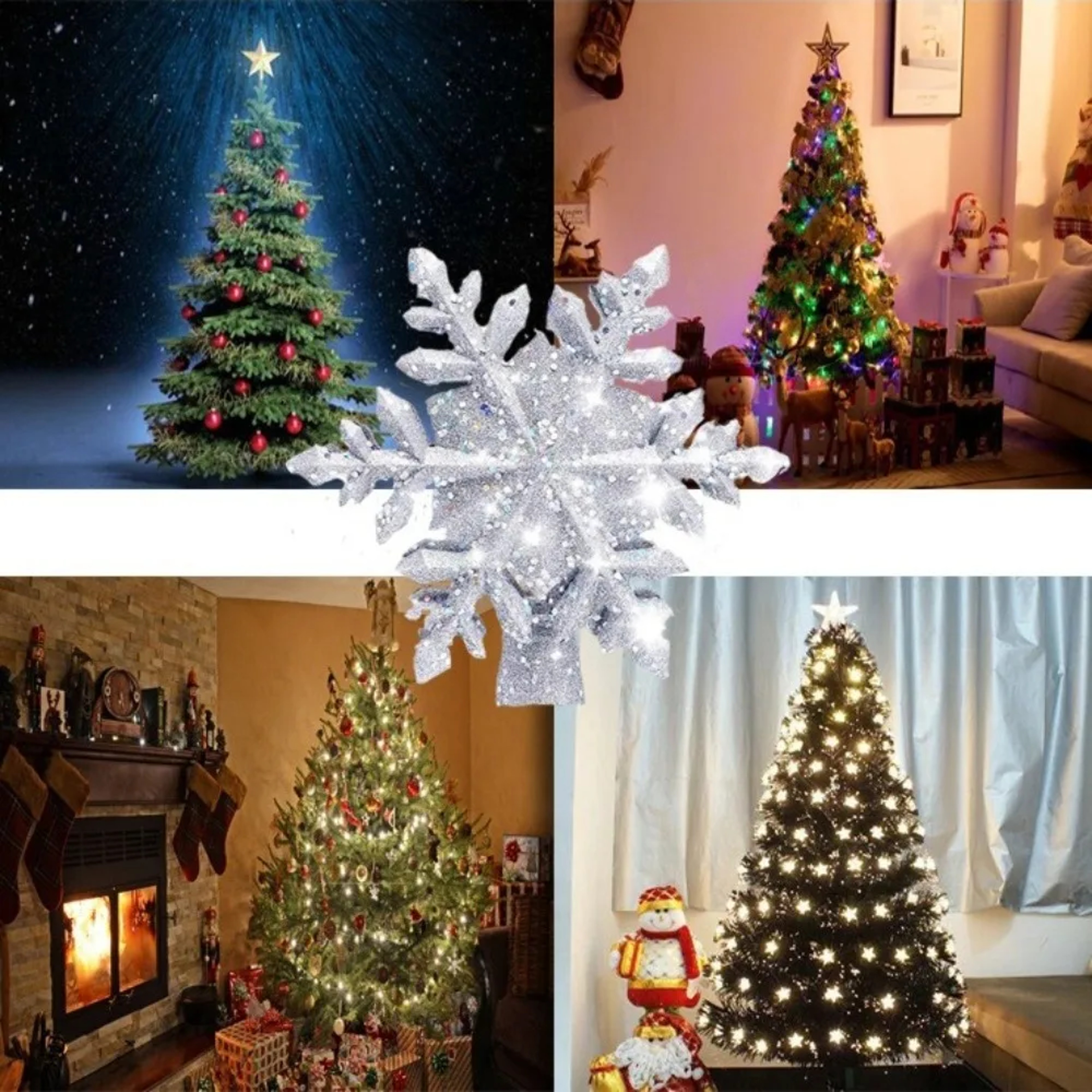 Christmas Tree Topper Lighted Snowflake Tree Topper, Rotating LED Snowflake Projector, 3D Glitter Projector – view 2