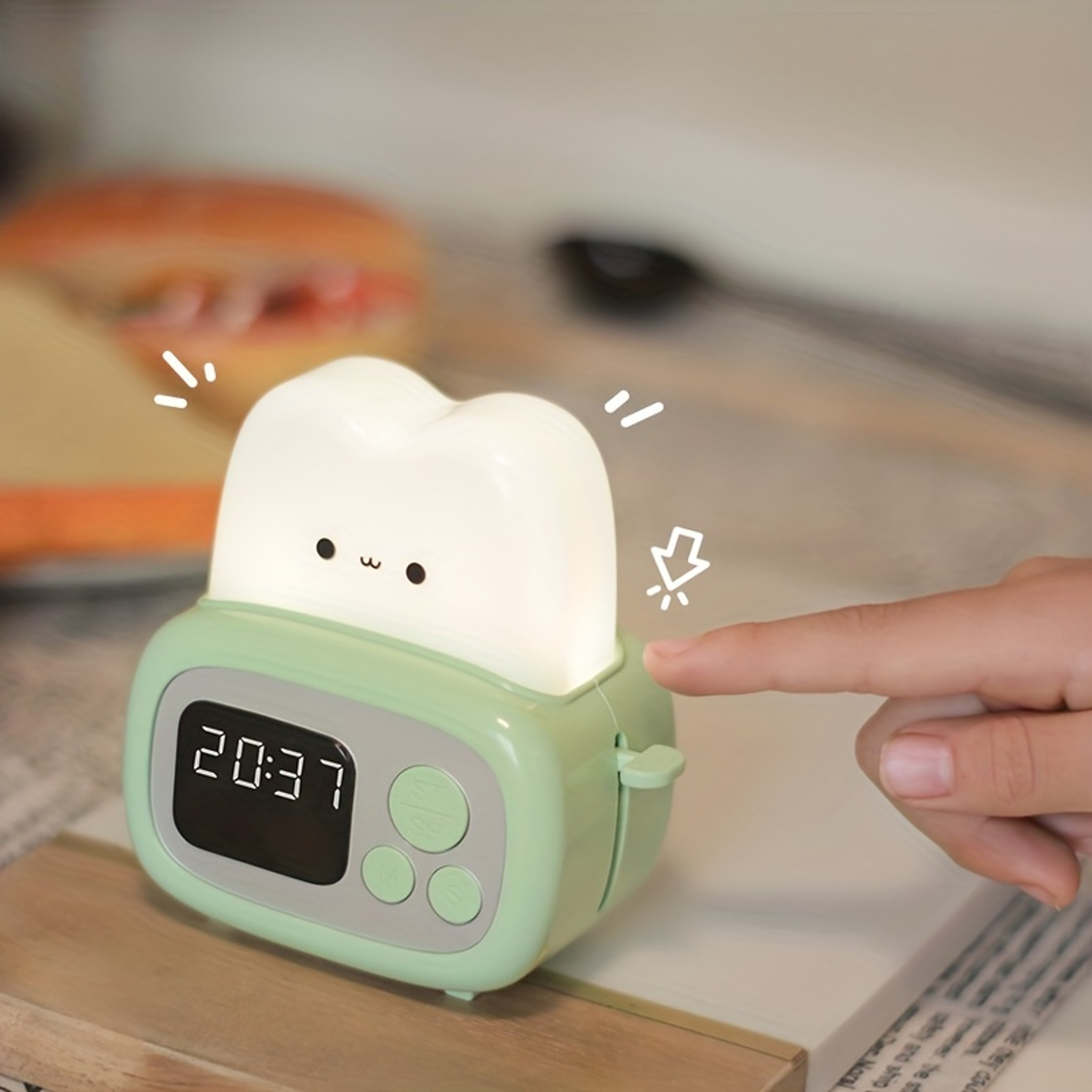 Time Bread Maker Alarm Clock LED Dimming Night Light USB Charging Timer Light Kid Student Bedside D