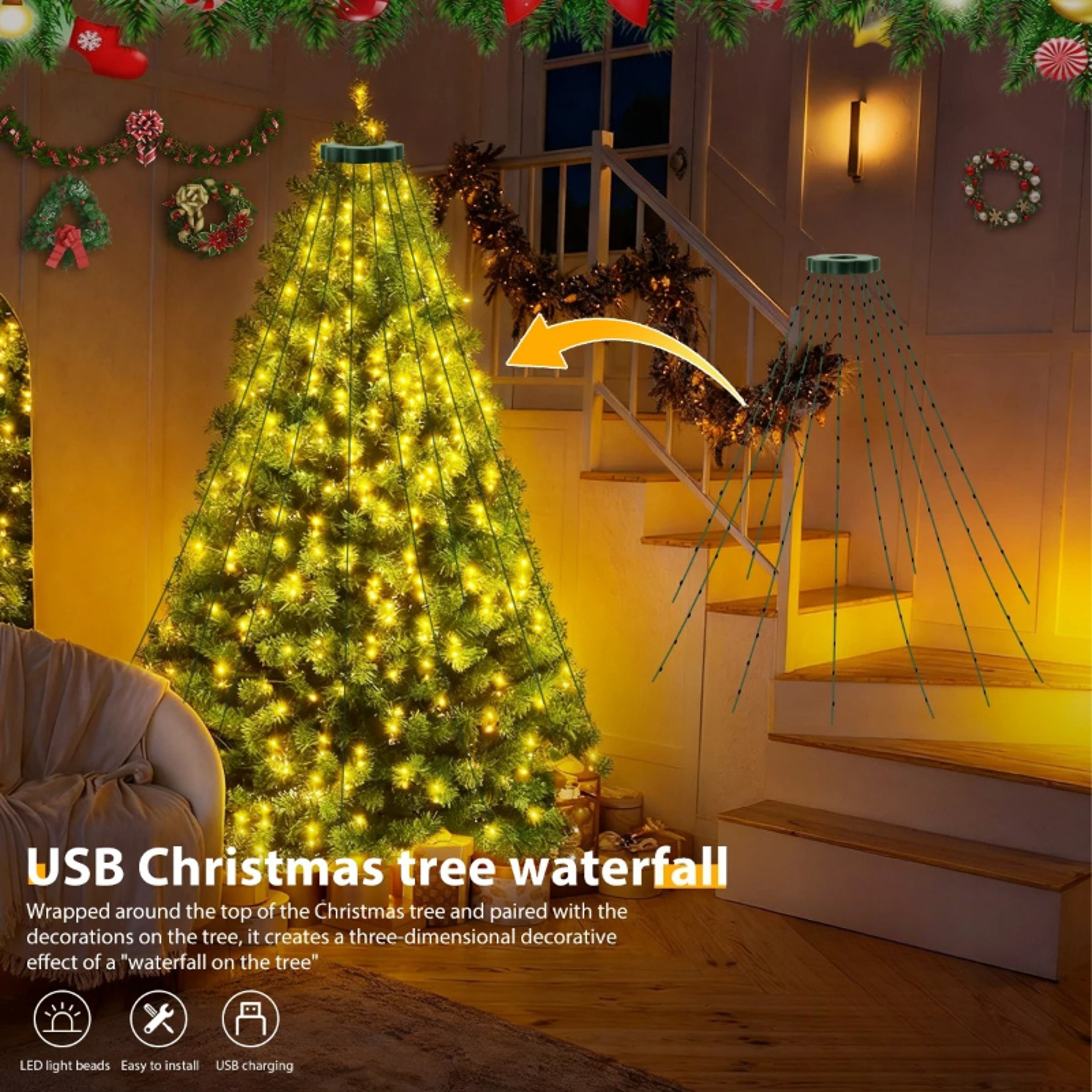 Waterproof USB LED String Lights, Christmas Tree Fairy Lights with 8 Modes for Indoor Garden Wedding Decor – view 6