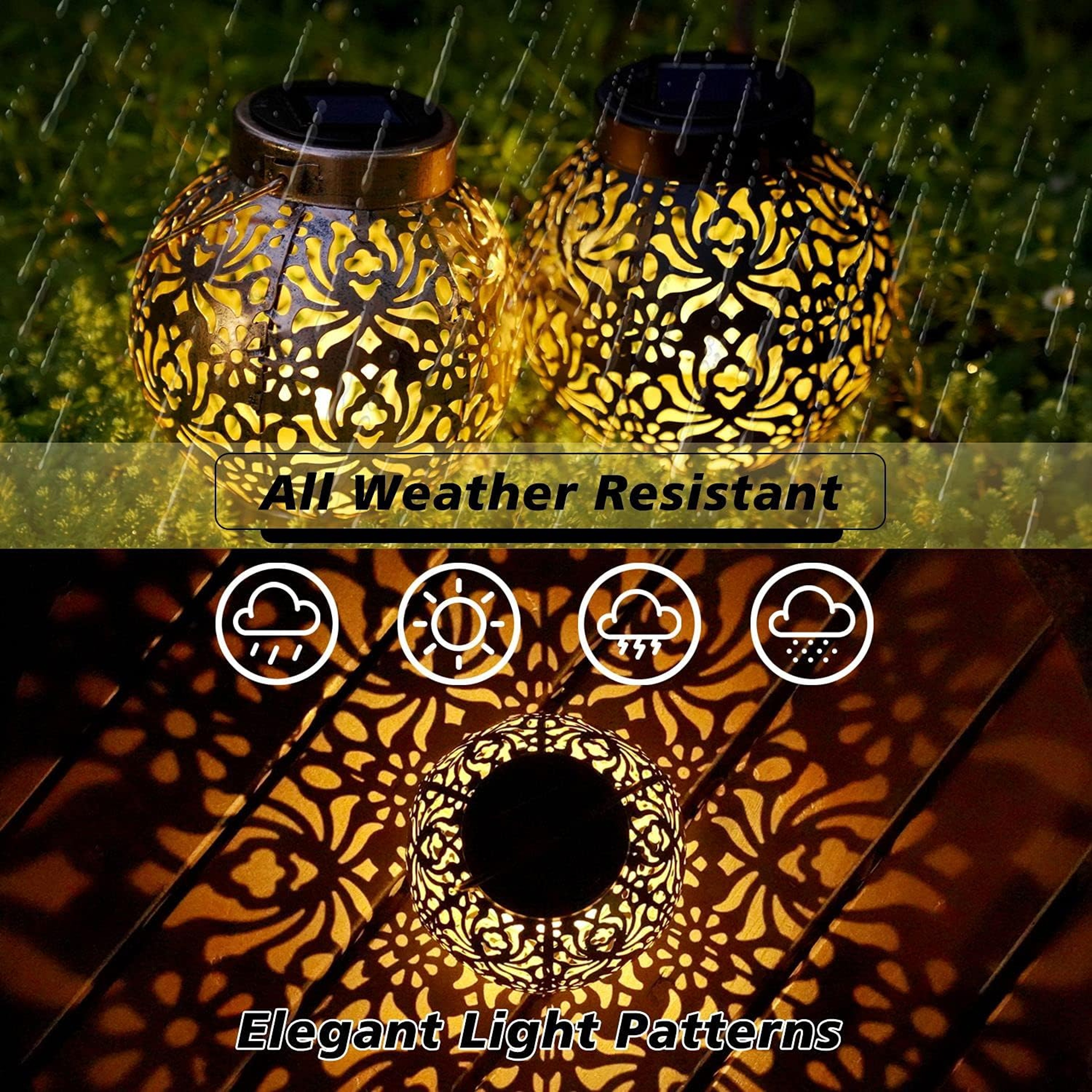 Outdoor Garden Landscape Decoration Solar Lights LED Metal, Water proof Round Lantern Lights, Hanging Hollow Projection – view 4