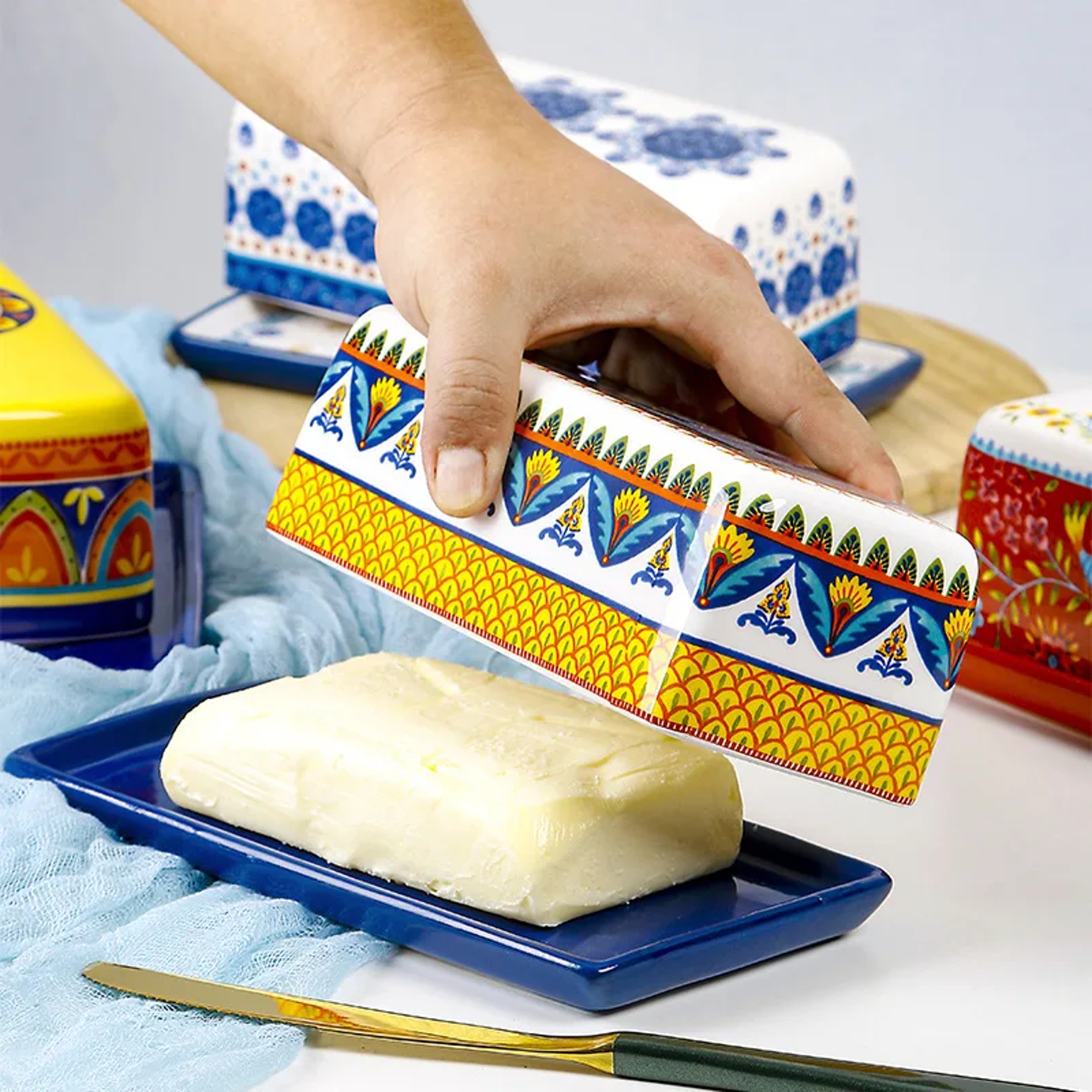 Ceramic Butter Plate With Lid Creative Handpainted Pattern Square Cheese Plate Household Dim Sum Pl 2