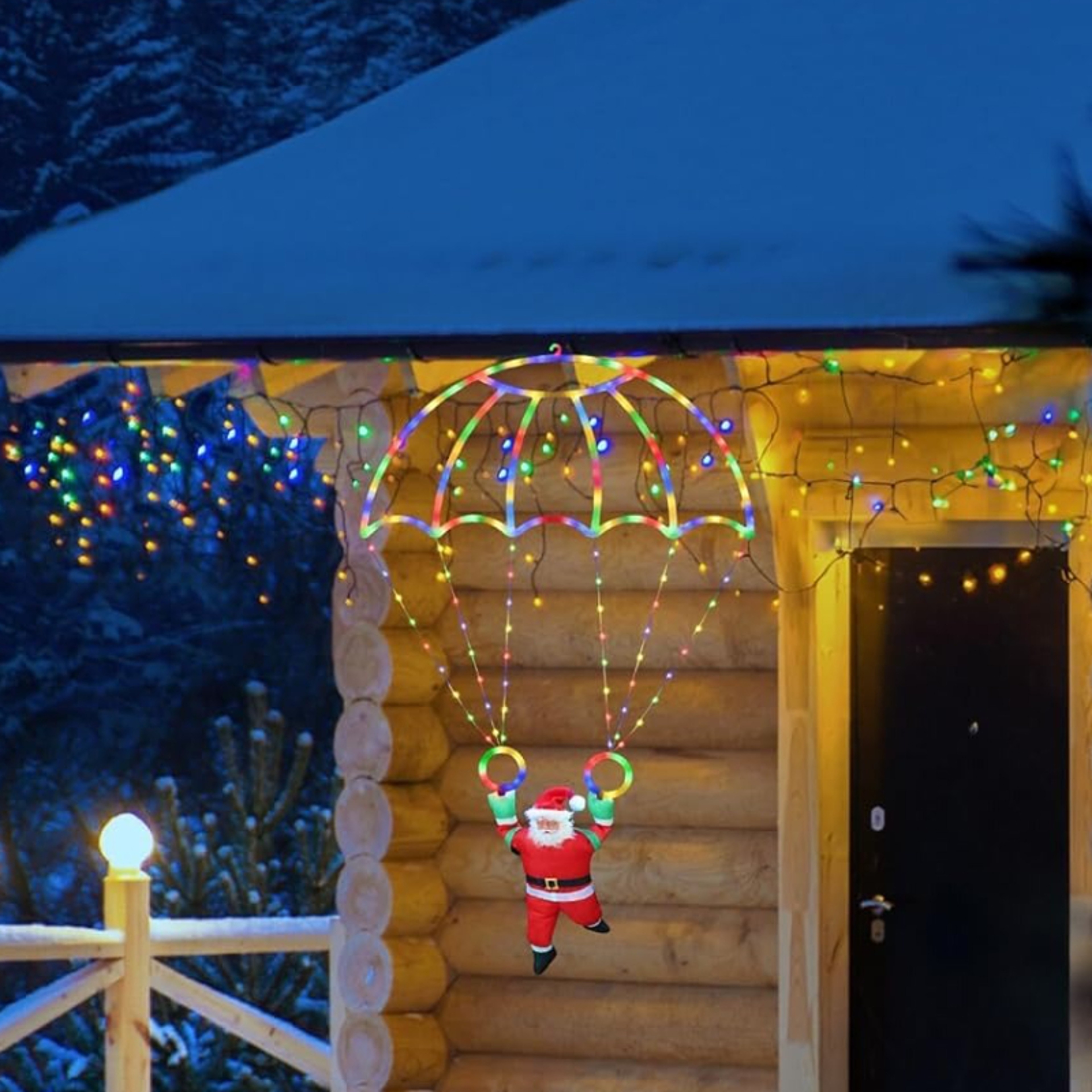 LED Christmas Parachute Lights With Santa Claus USB Powered For Roof Eave Balcony Garden Christmas  5