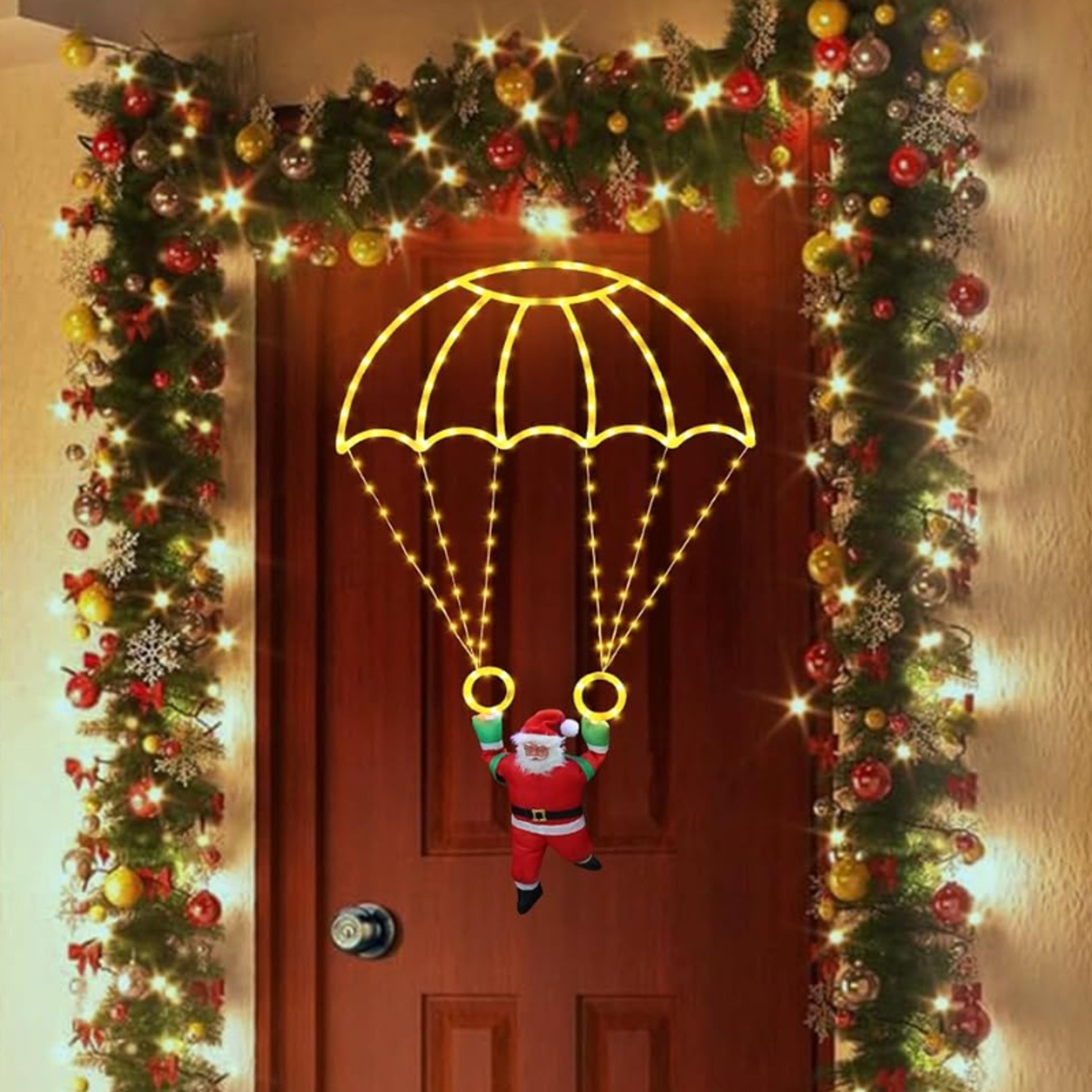 LED Christmas Parachute Lights With Santa Claus USB Powered For Roof Eave Balcony Garden Christmas  1