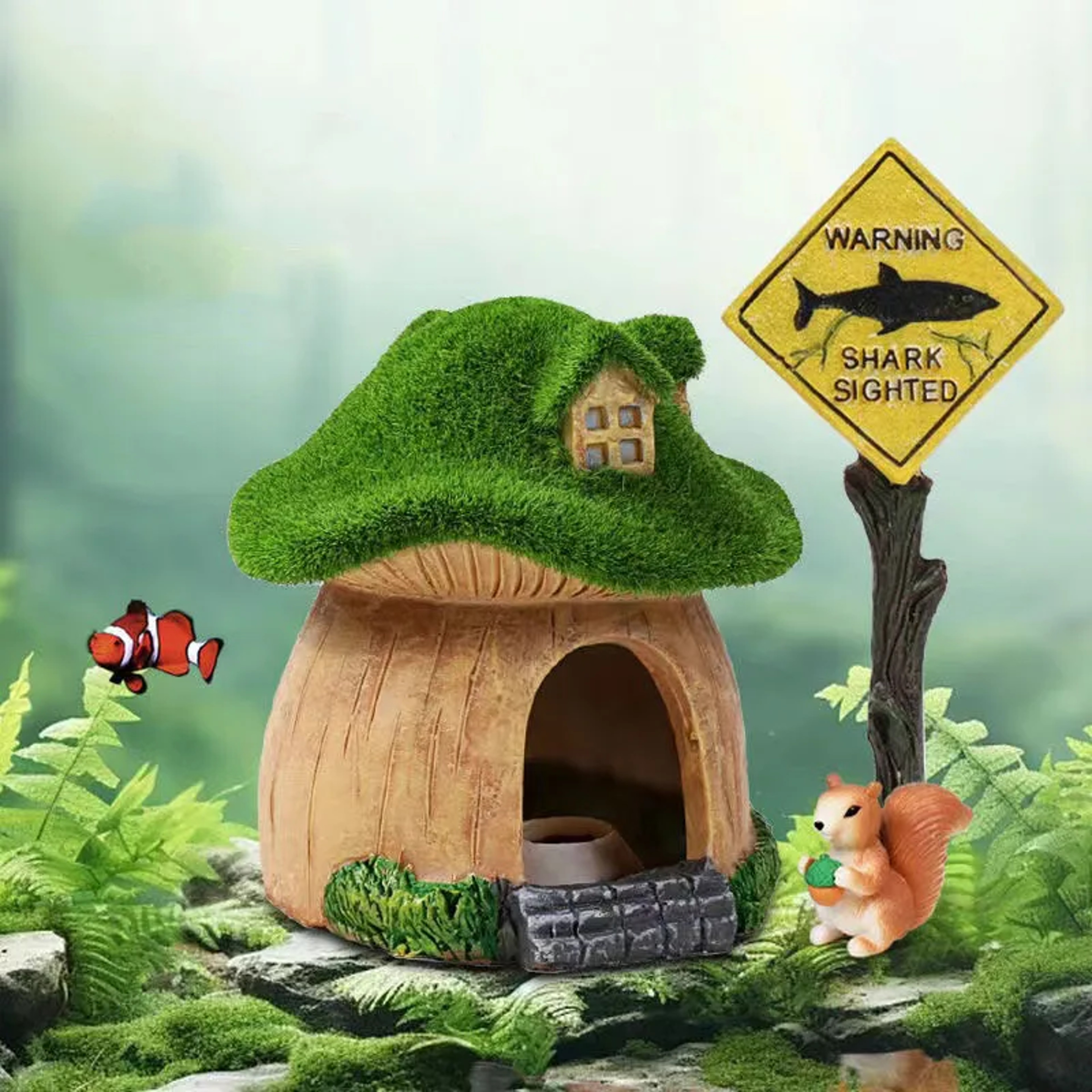 Creative House Ornament For Aquarium Fish Shrimp Shelter Moss House Landscape Mushroom Decoration D