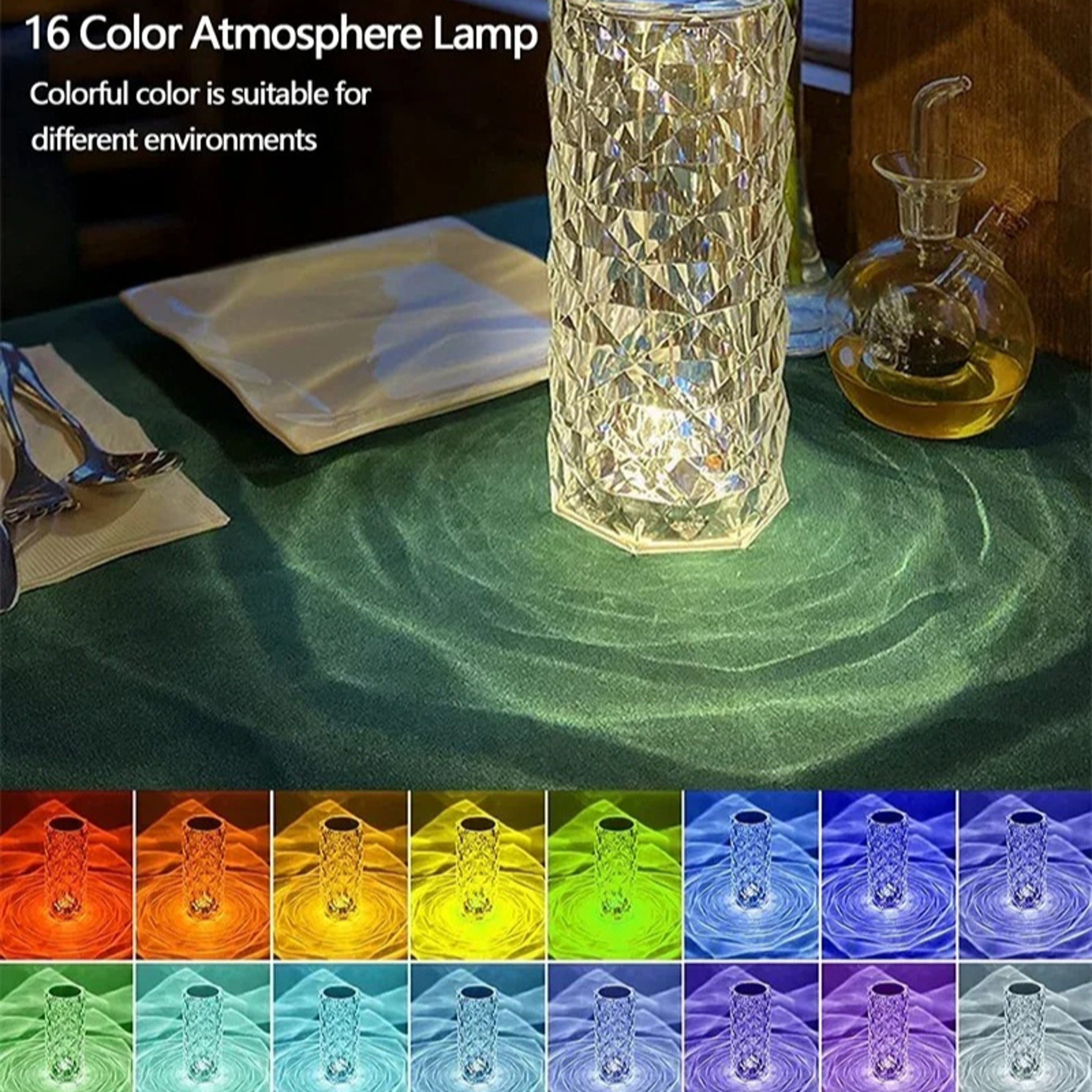 Crystal Table Lamp for Bedroom, Touch/Remote, Dimmable LED Night Light, USB Bedside Diamond Rose Lamp – view 6