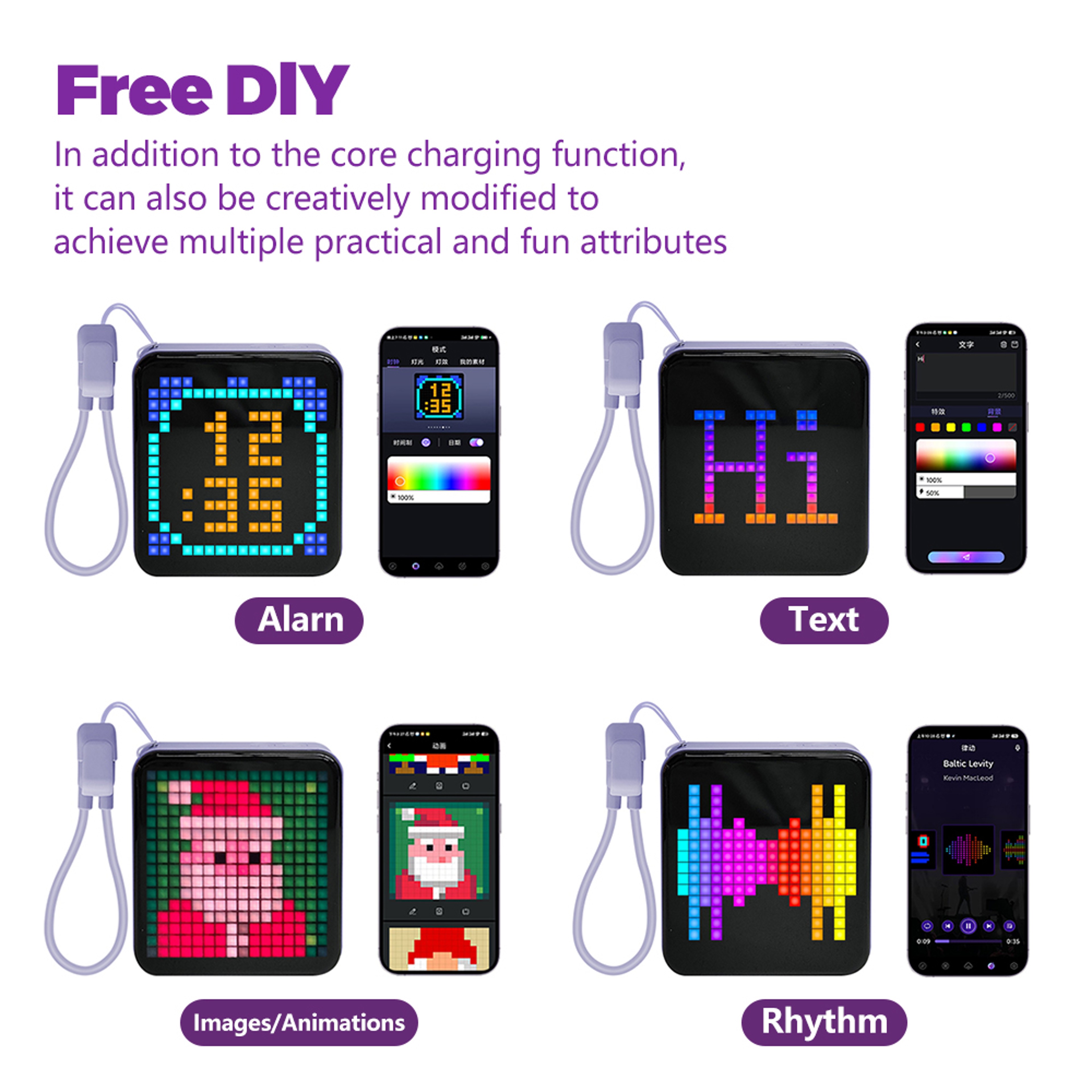 LED Bluetooth Pixel Screen, Desktop Atmosphere Pixel Light, DIY Pixel Mobile Power Bank Charging Bank for Decor – view 4