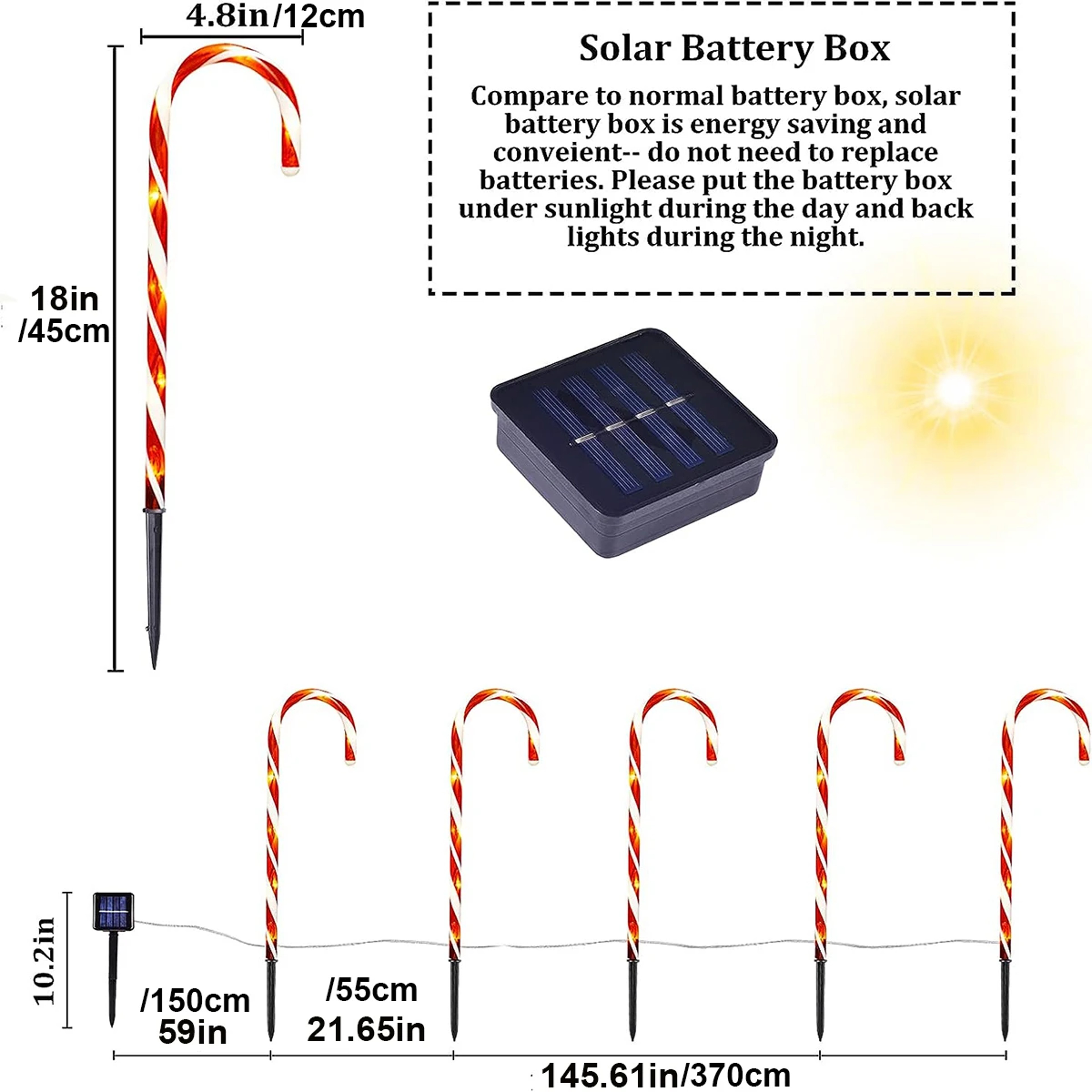 Solar Cane Light Outdoor Waterproof Christmas Candy Ground Light Garden Landscape Decoration Lawn L 5