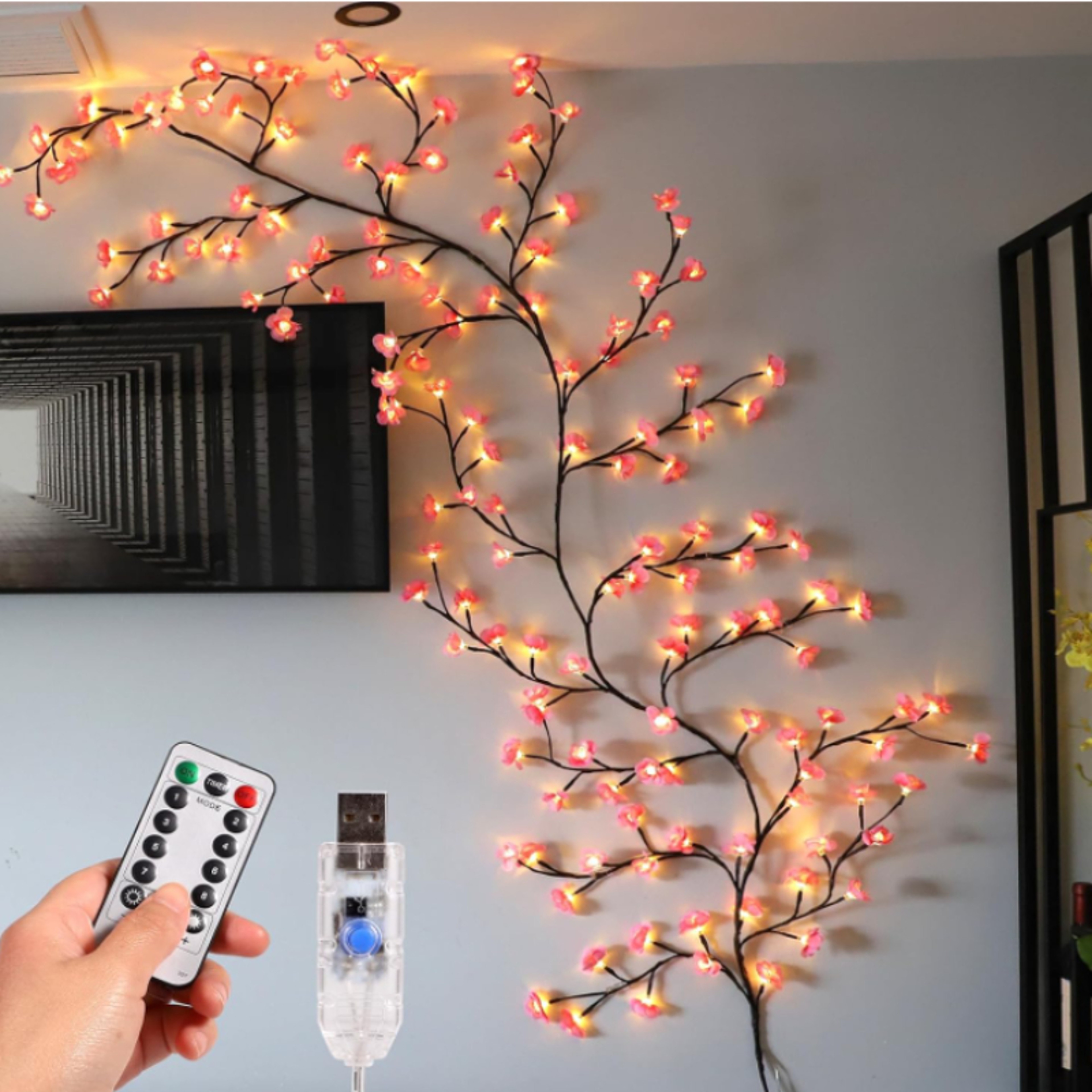 Christmas Bulb Accessories Tree Lights, Cherry Blossom Bendable Flower Branch, Wedding Decoration Willow Vine – view 7
