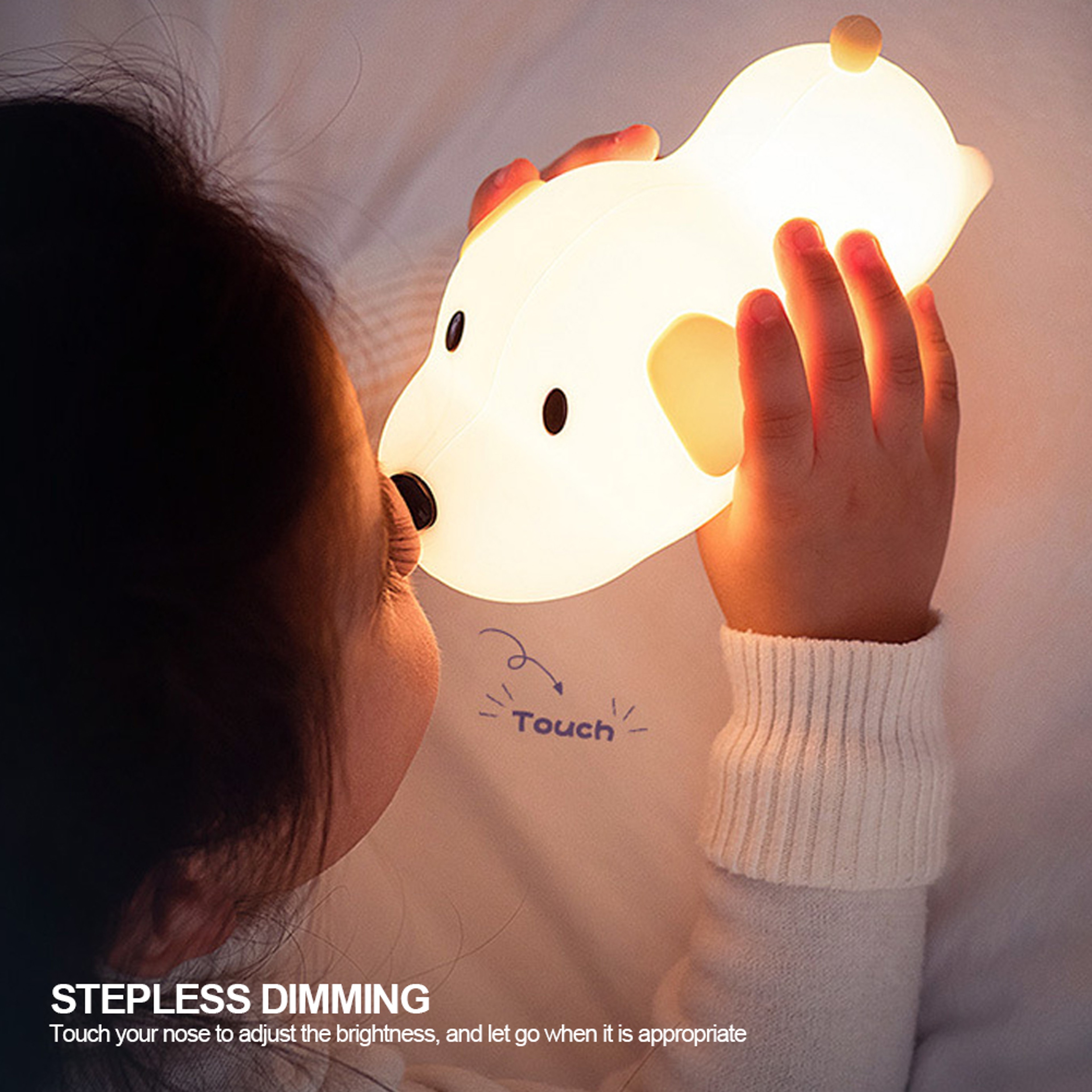 USB Rechargeable Bedside Mood Light Puppy Lamp Silicone Dog LED Night Light Touch Sensor Colors For 6