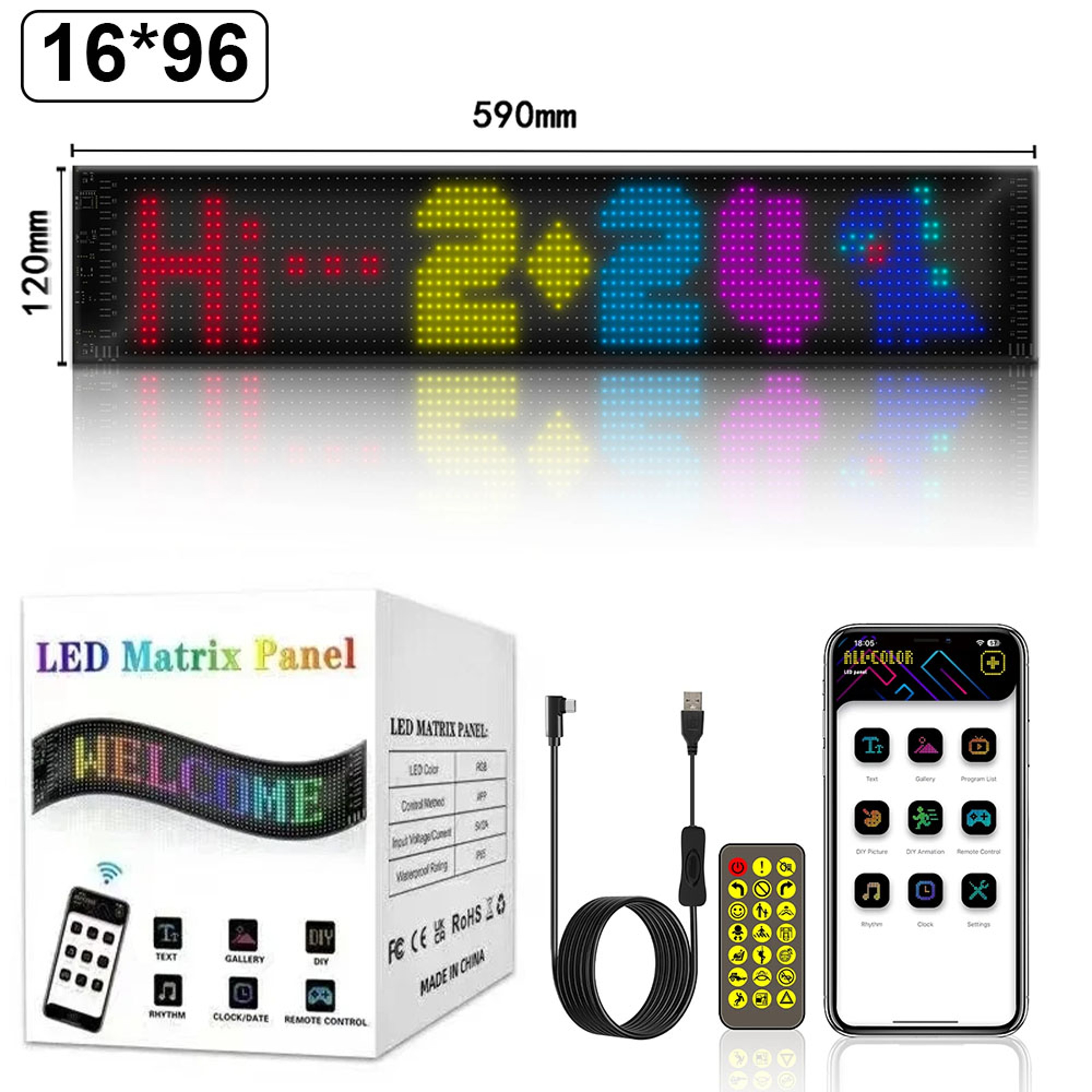 RGB LED Matrix Pixel Logo Lamp For Cars Scrolling Advertising LED Panel Flexible Display Light DIY  9