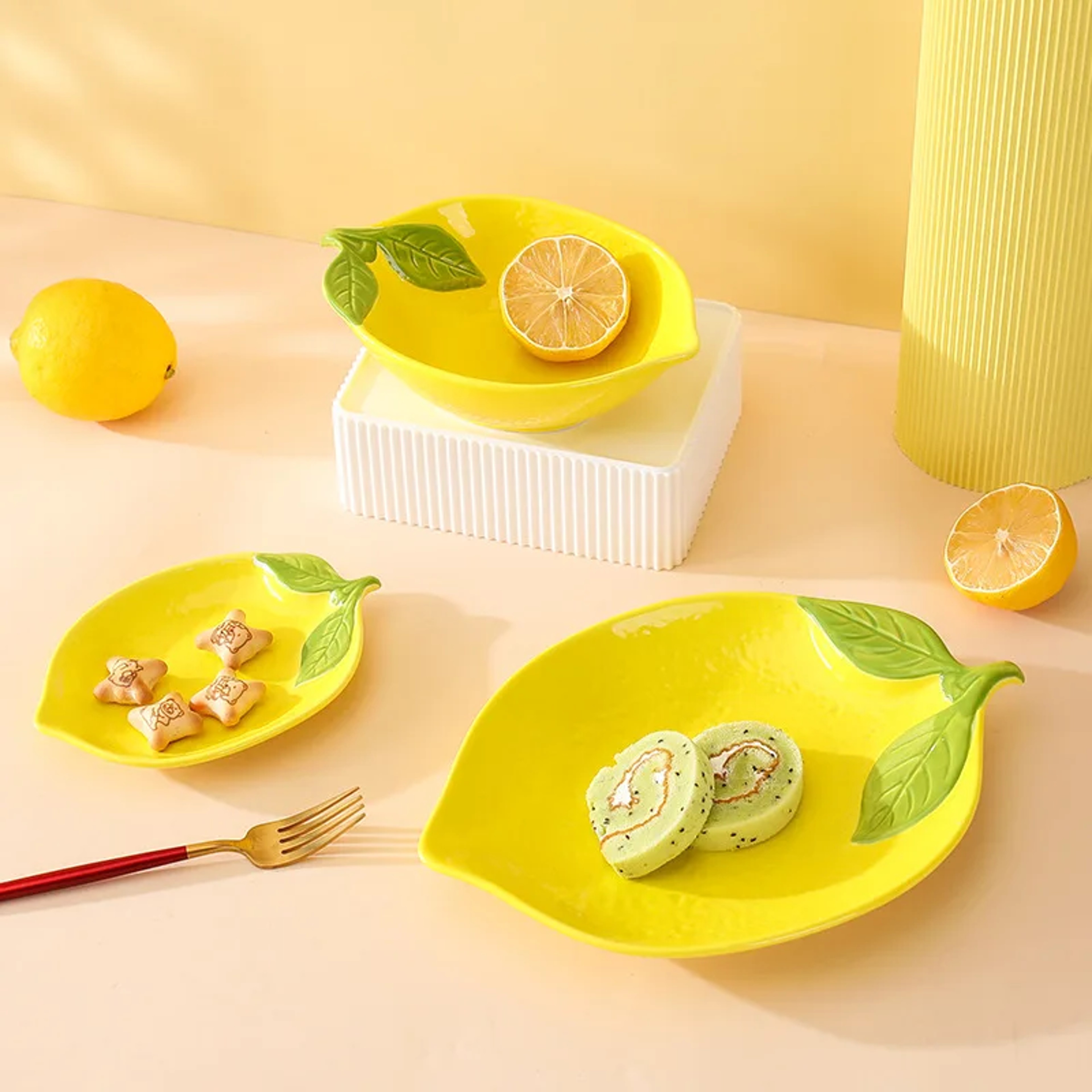 Creative Cartoon Lemon Shaped Ceramic Dinner Plate Soup Bowl Family Fruit Snack Dishes Kitchen Uten 0