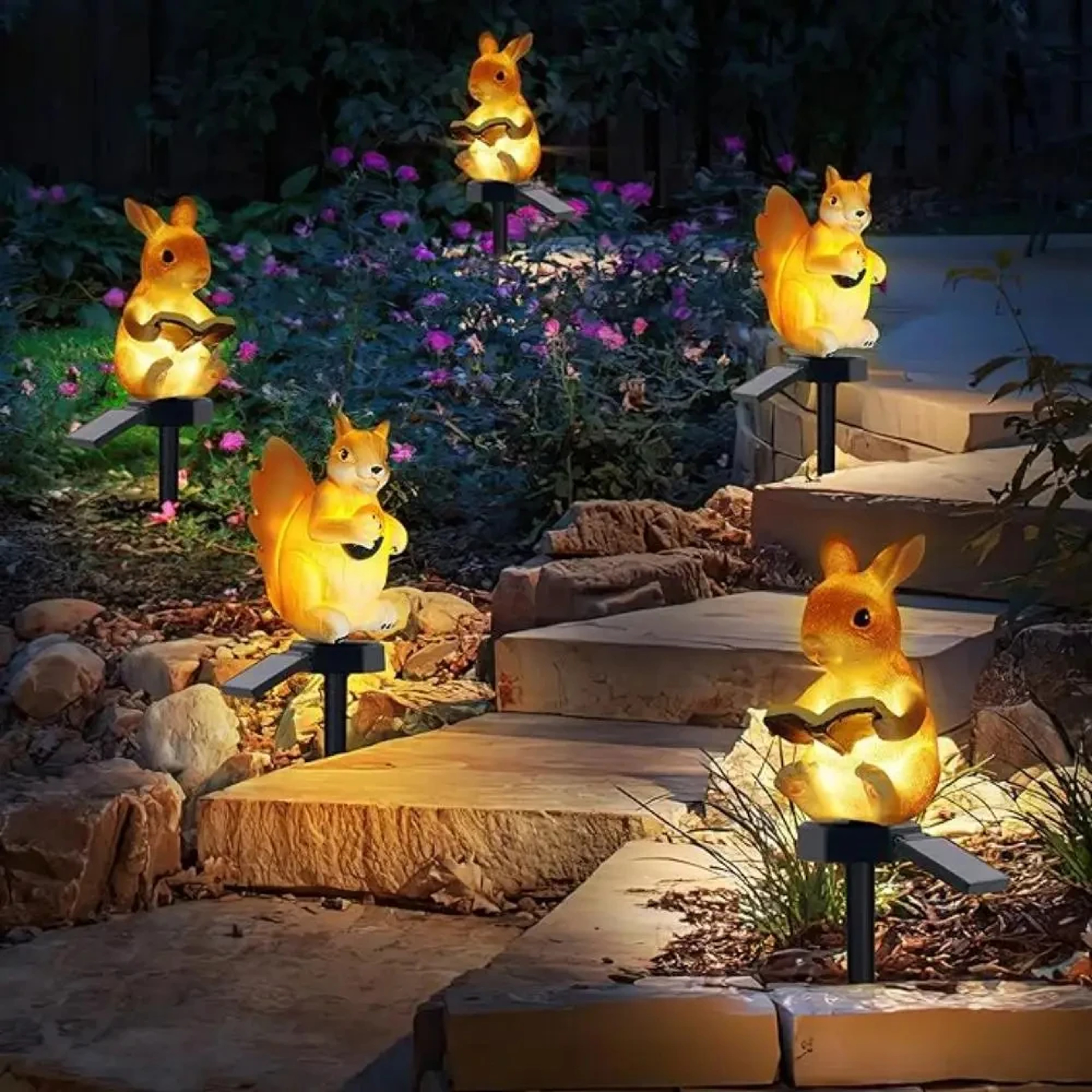 Solar Powered Rabbit Reading Books Ground Lamp, Water proof Outdoor Light for Courtyard, Garden, Lawn – view 5