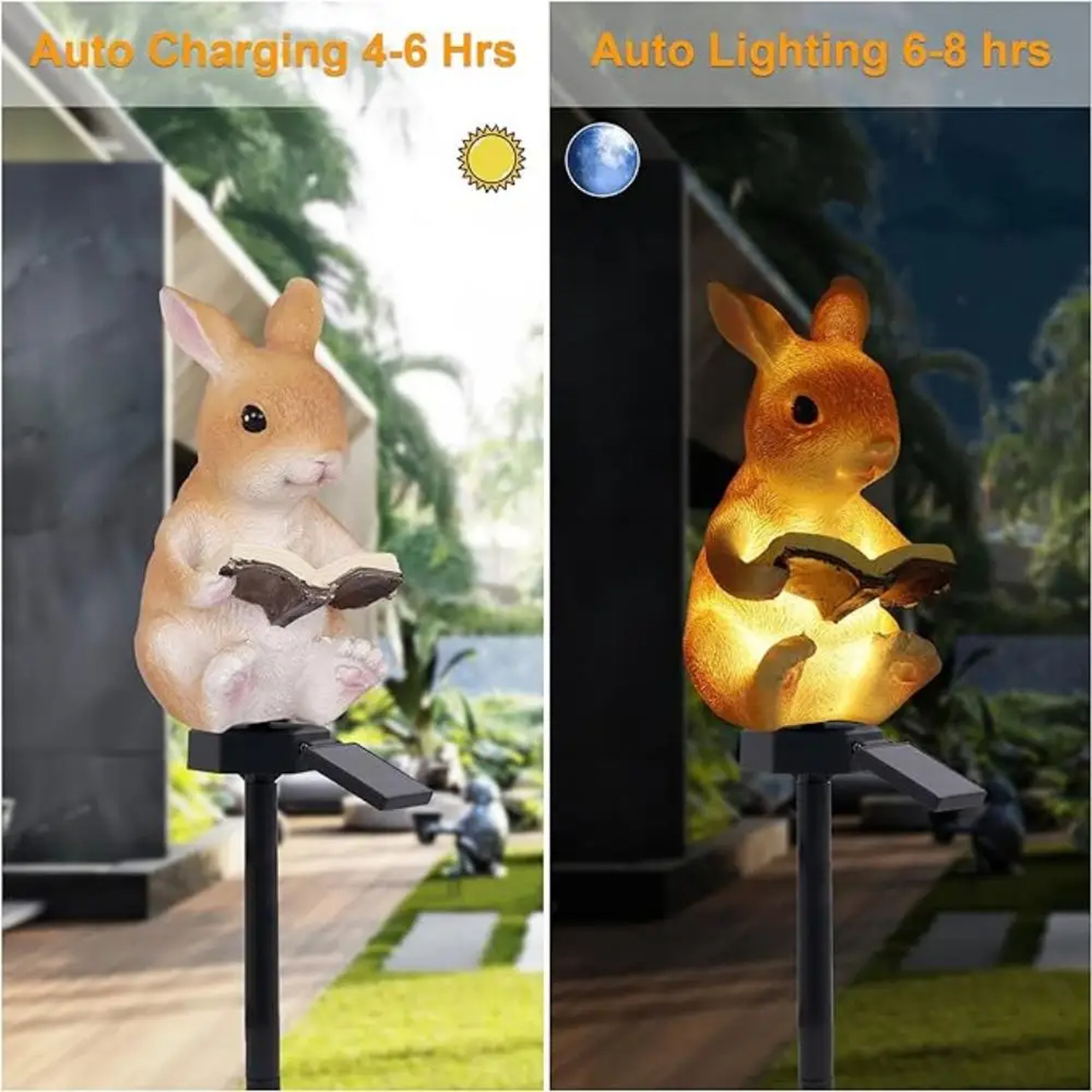 Solar Powered Rabbit Reading Books Ground Lamp, Water proof Outdoor Light for Courtyard, Garden, Lawn – view 6